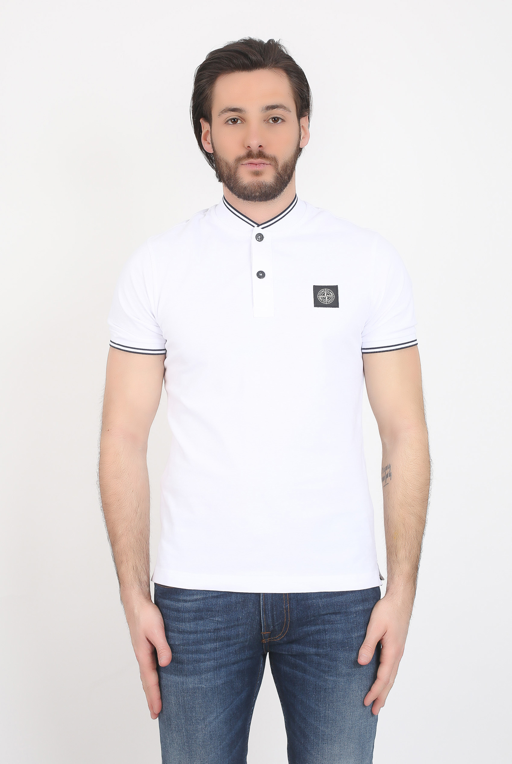 POLO COL OFFICIER STONE ISLAND BLANC 681521518-V0001