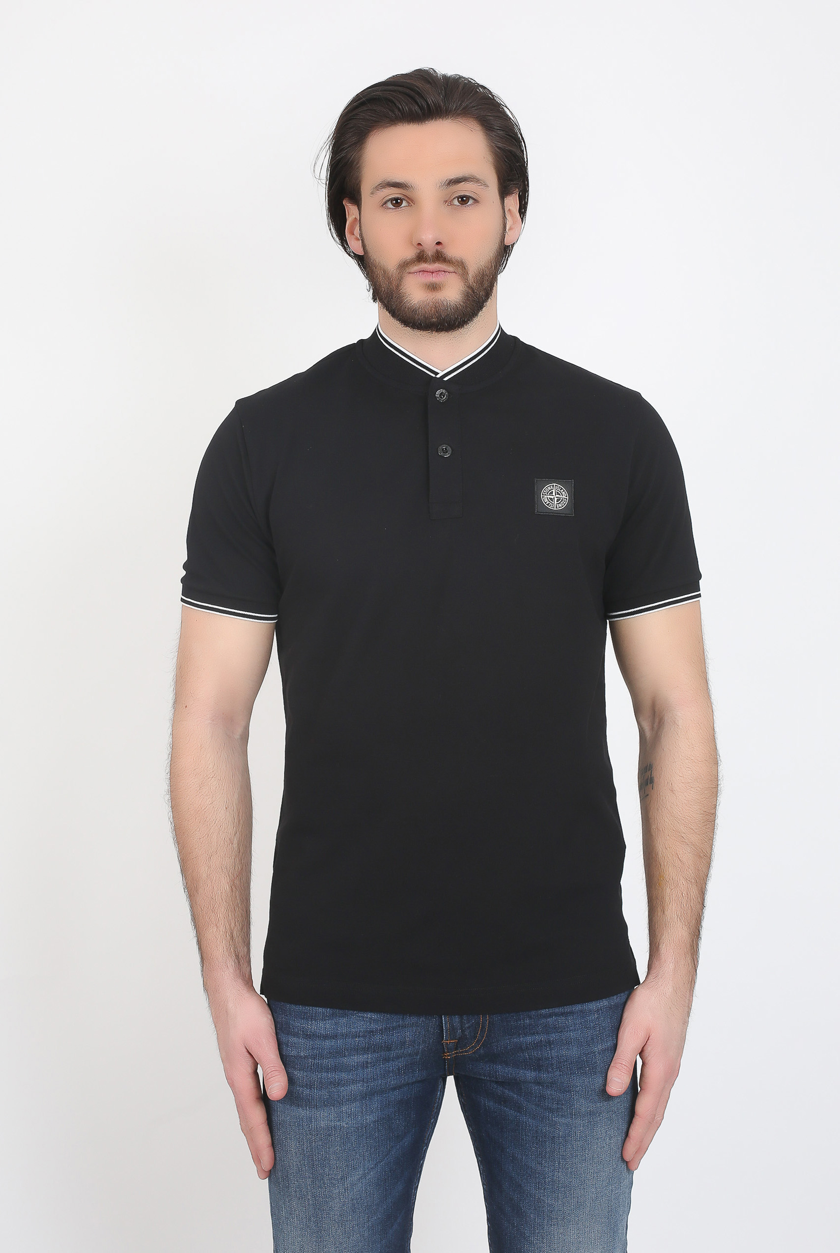 POLO COL OFFICIER STONE ISLAND NOIR 681521518-V0029