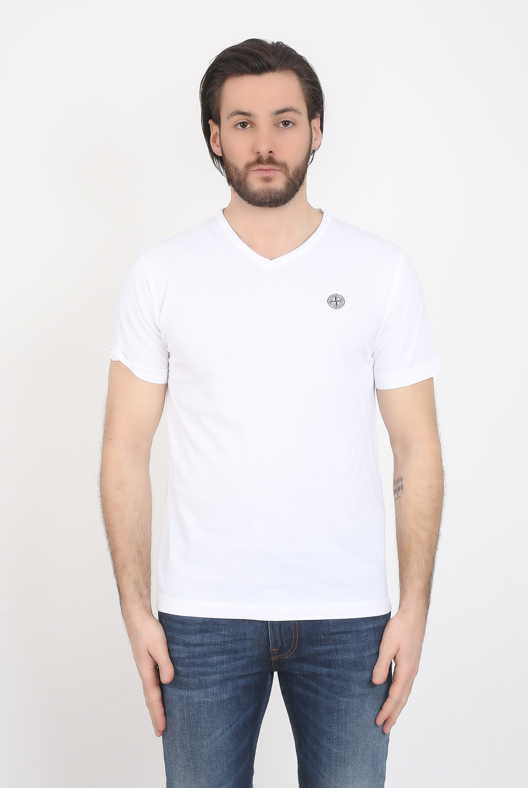 T-SHIRT COL V STONE ISLAND BLANC 681522457-V0001