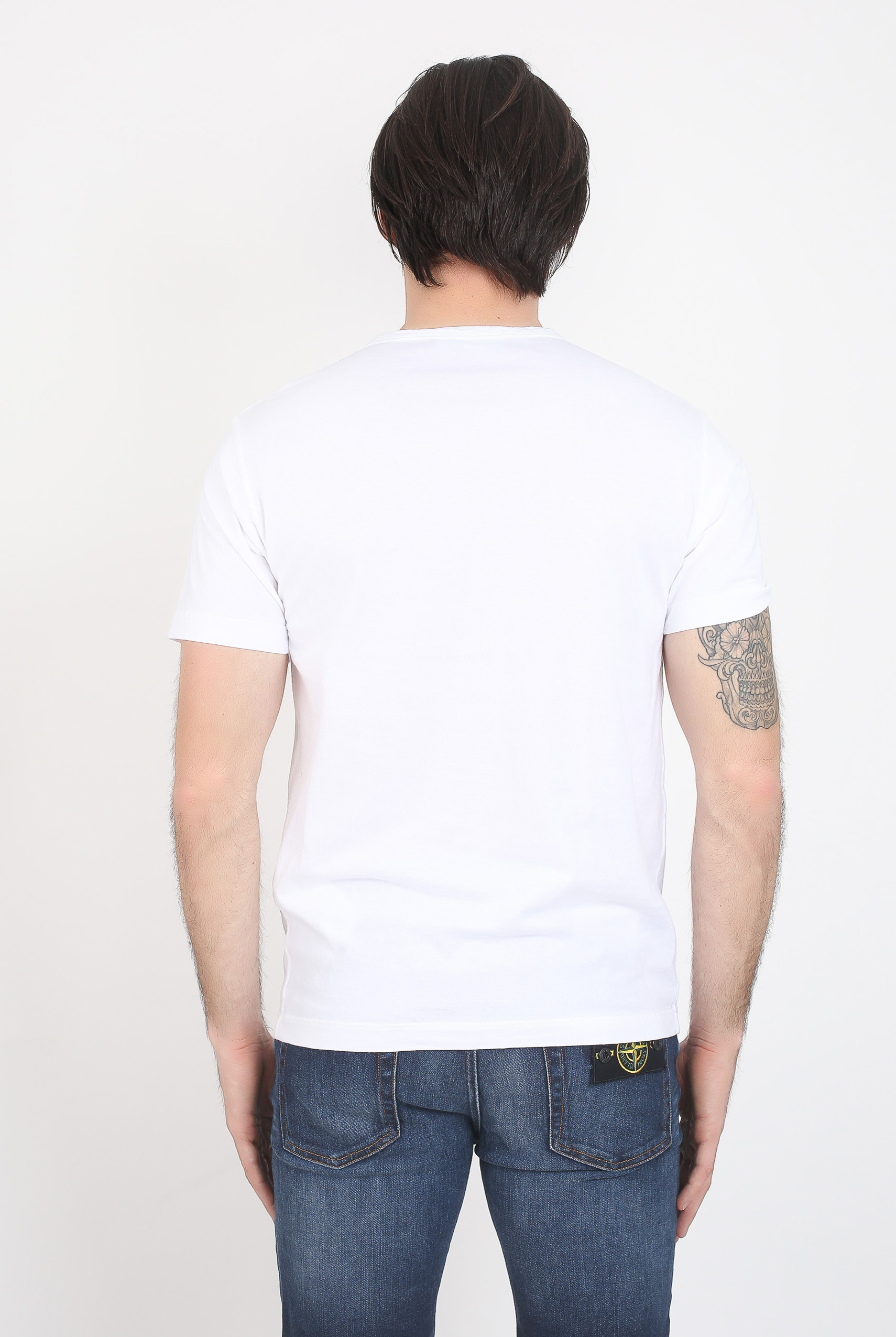 T-SHIRT COL V STONE ISLAND BLANC 681522457-V0001