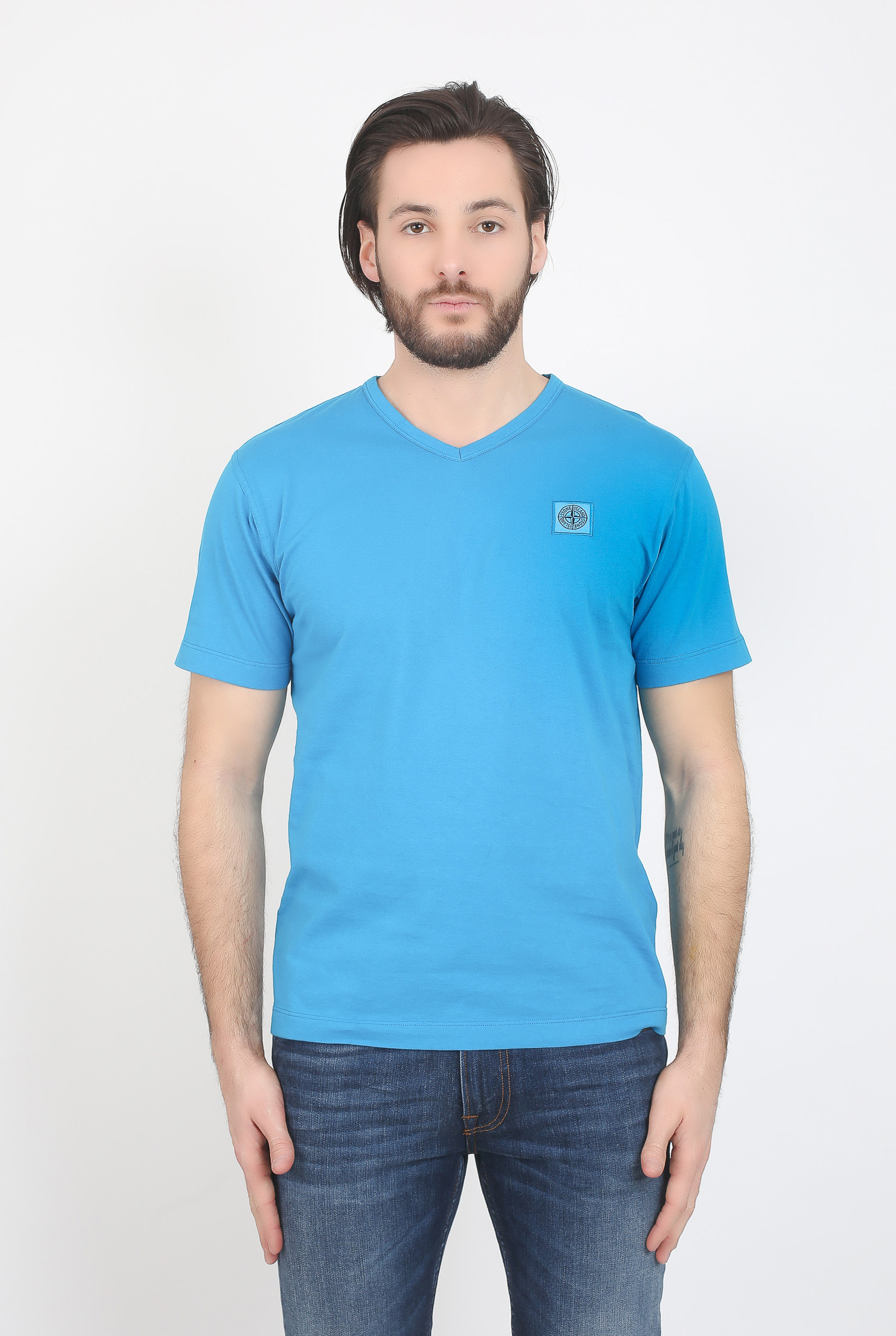 T-SHIRT COL V STONE ISLAND TURQUOISE 681522457-V0023