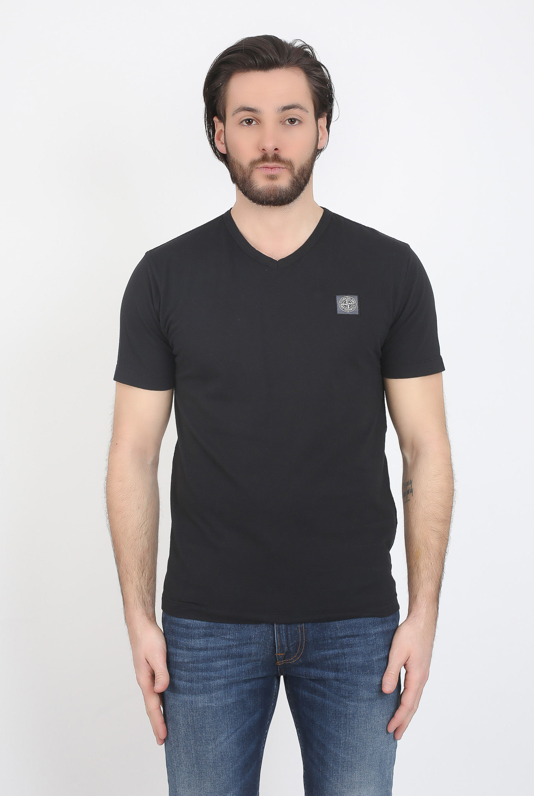 T-SHIRT COL V STONE ISLAND NOIR 681522457-V0029