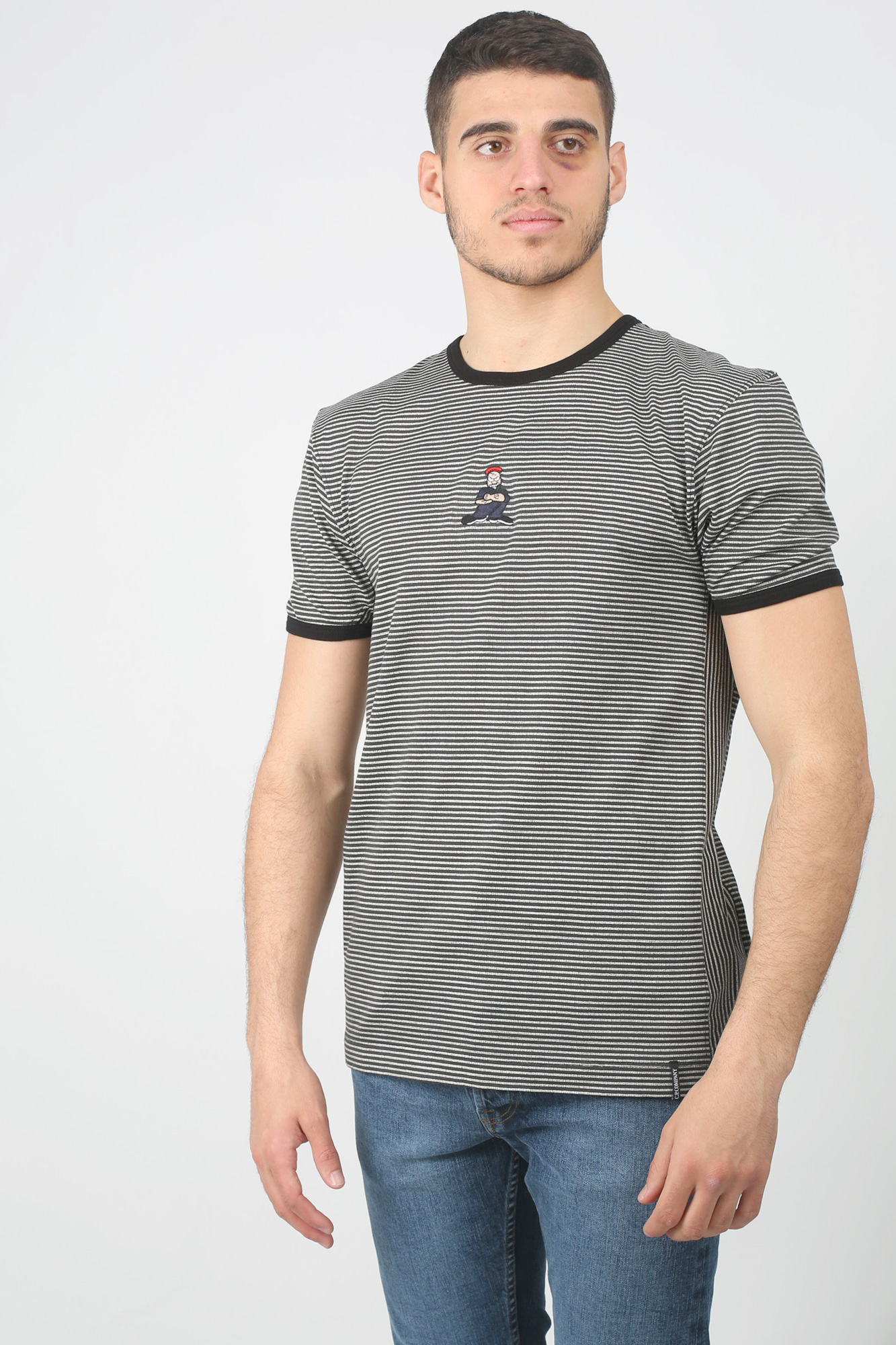 T-SHIRT C.P. COMPANY RAY&Eacute; NOIR ET BLANC S227A5436P-999