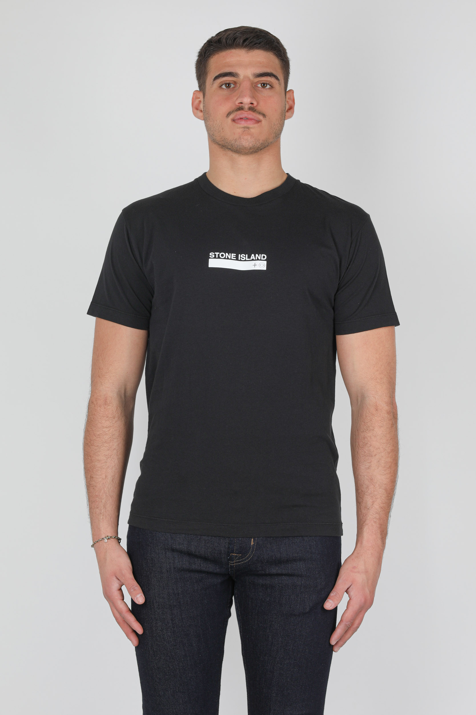 T-SHIRT STONE ISLAND NOIR LOGO BLANC 74152NS55-V0029