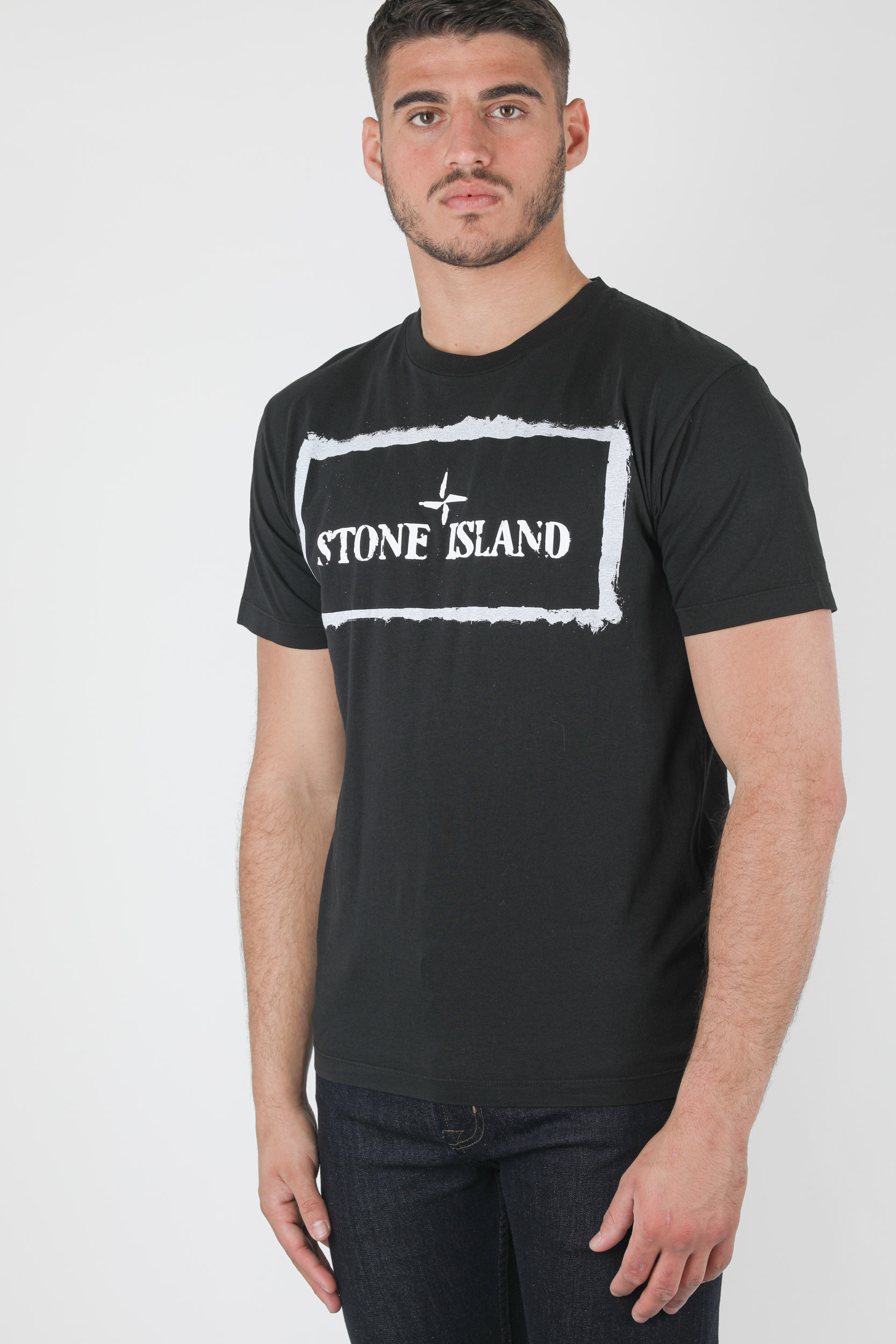T-SHIRT STONE ISLAND NOIR EFFET PEINTURE BLANC 74152NS80-V0029