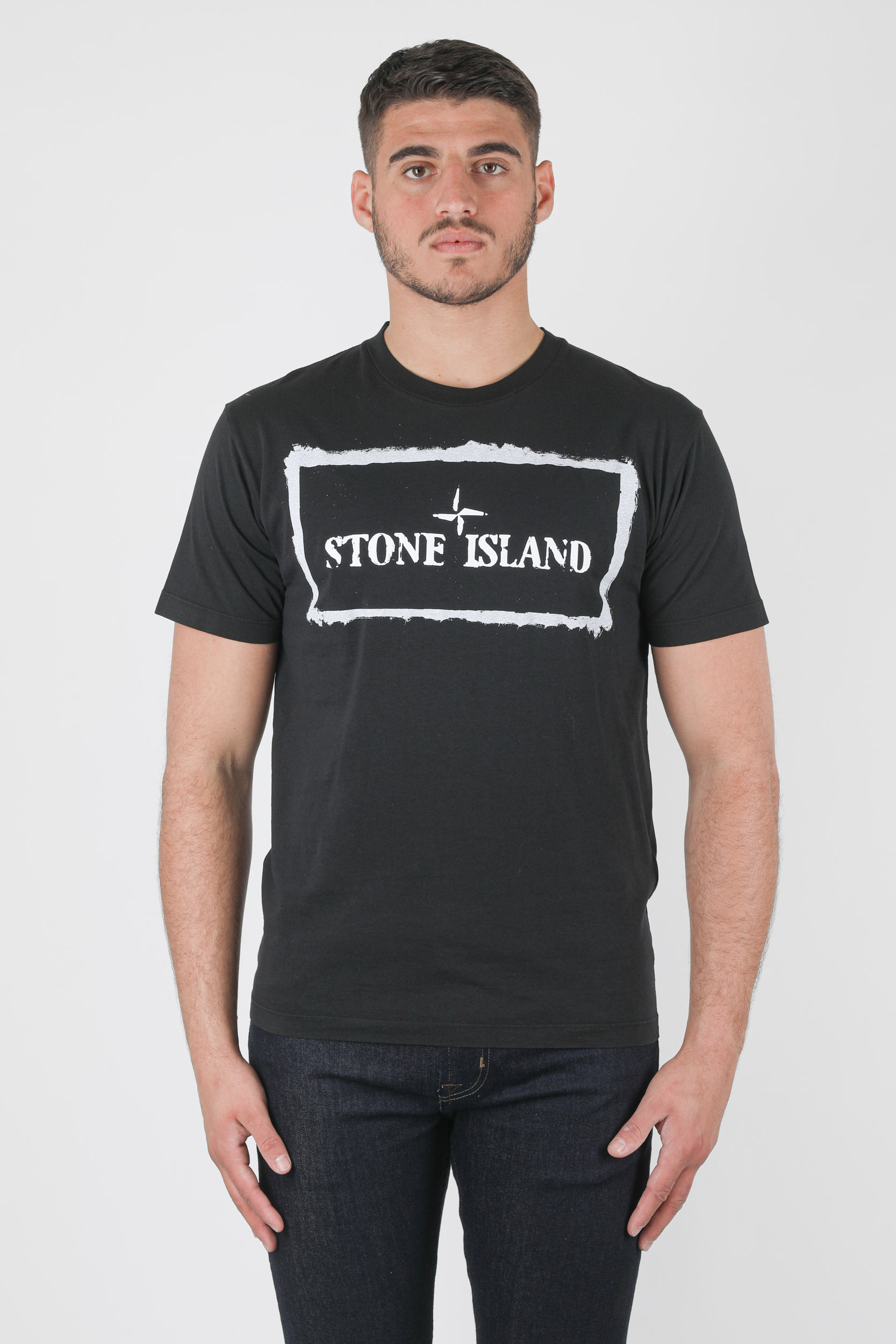 T-SHIRT STONE ISLAND NOIR EFFET PEINTURE BLANC 74152NS80-V0029