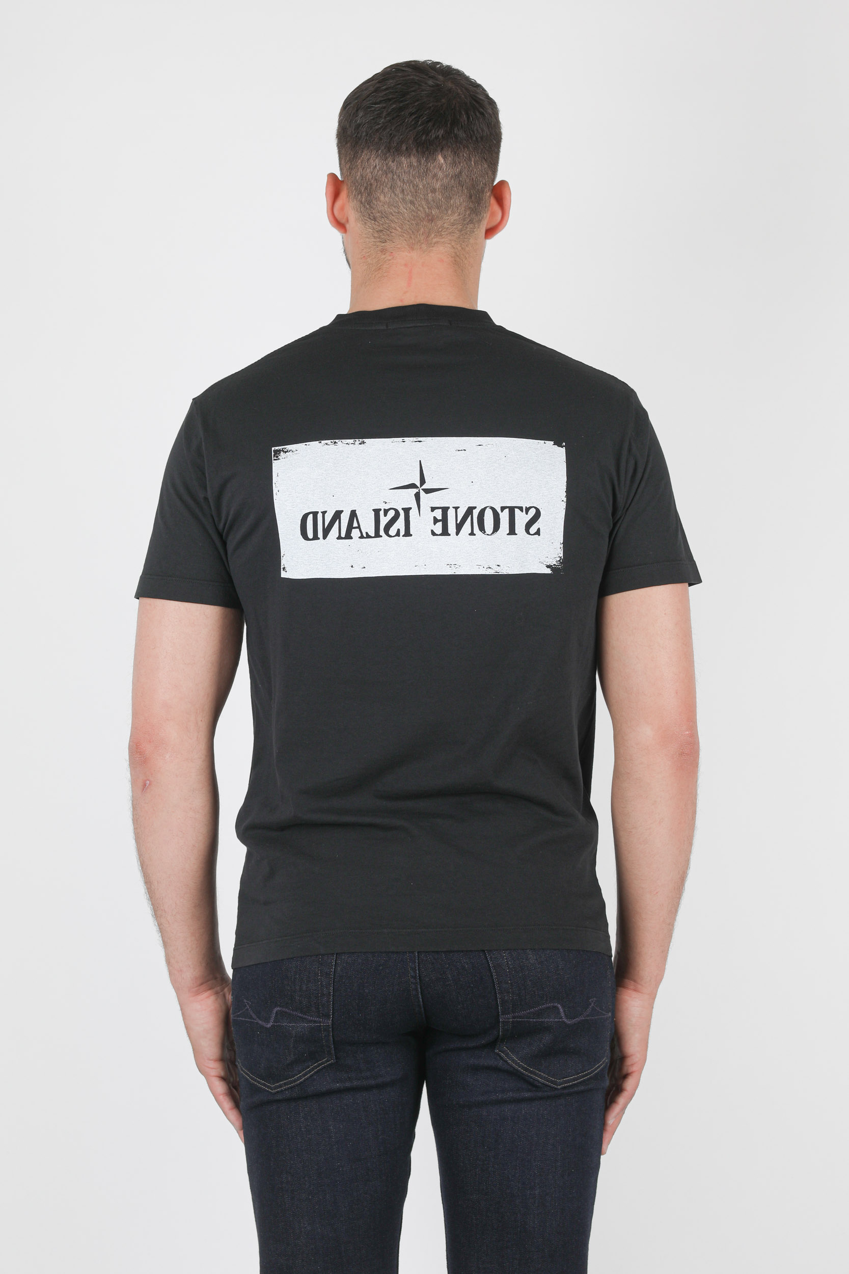 T-SHIRT STONE ISLAND NOIR EFFET PEINTURE BLANC 74152NS80-V0029