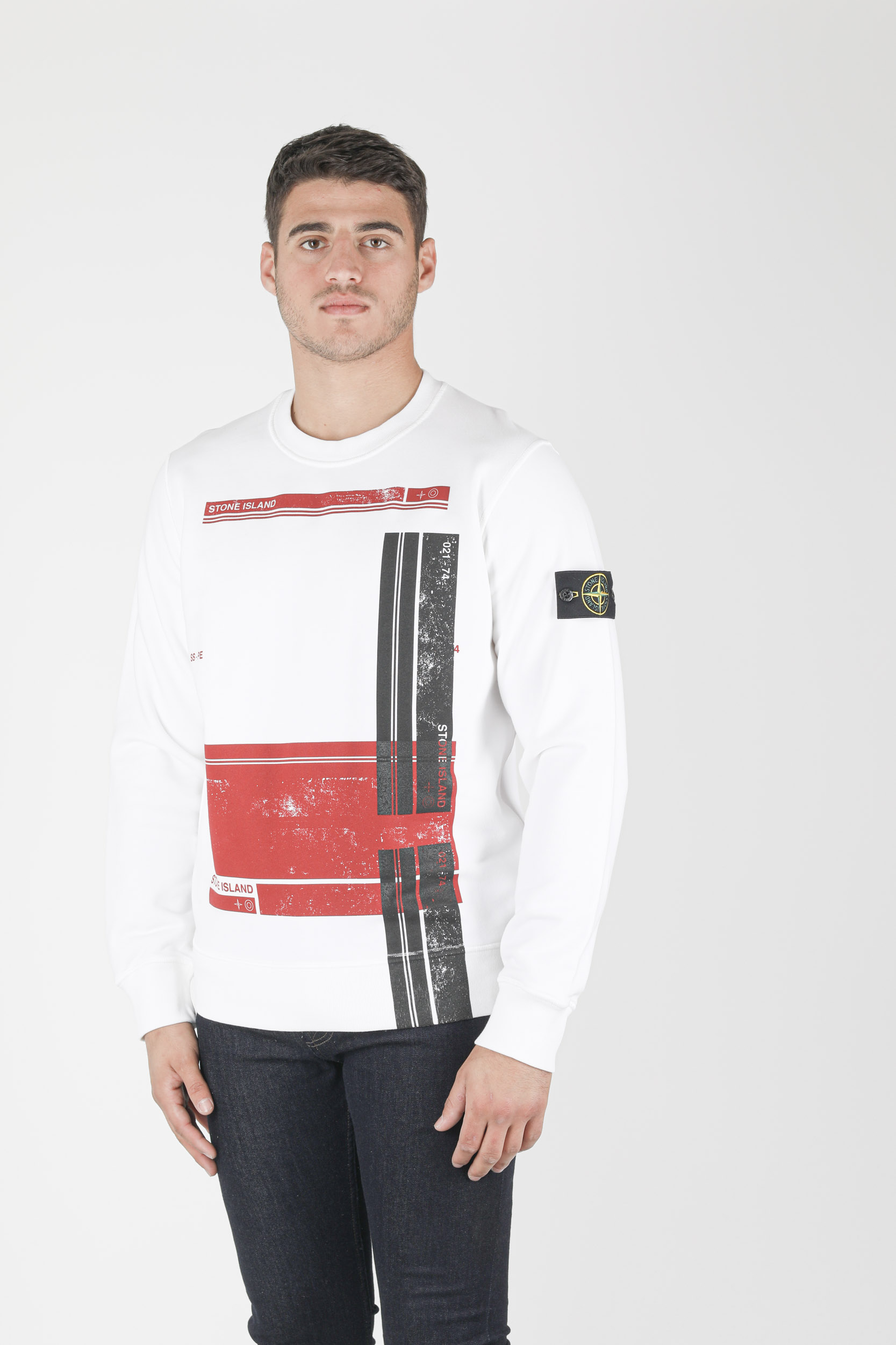SWEAT STONE ISLAND BLANC A IMPRIME 741563095-V0001
