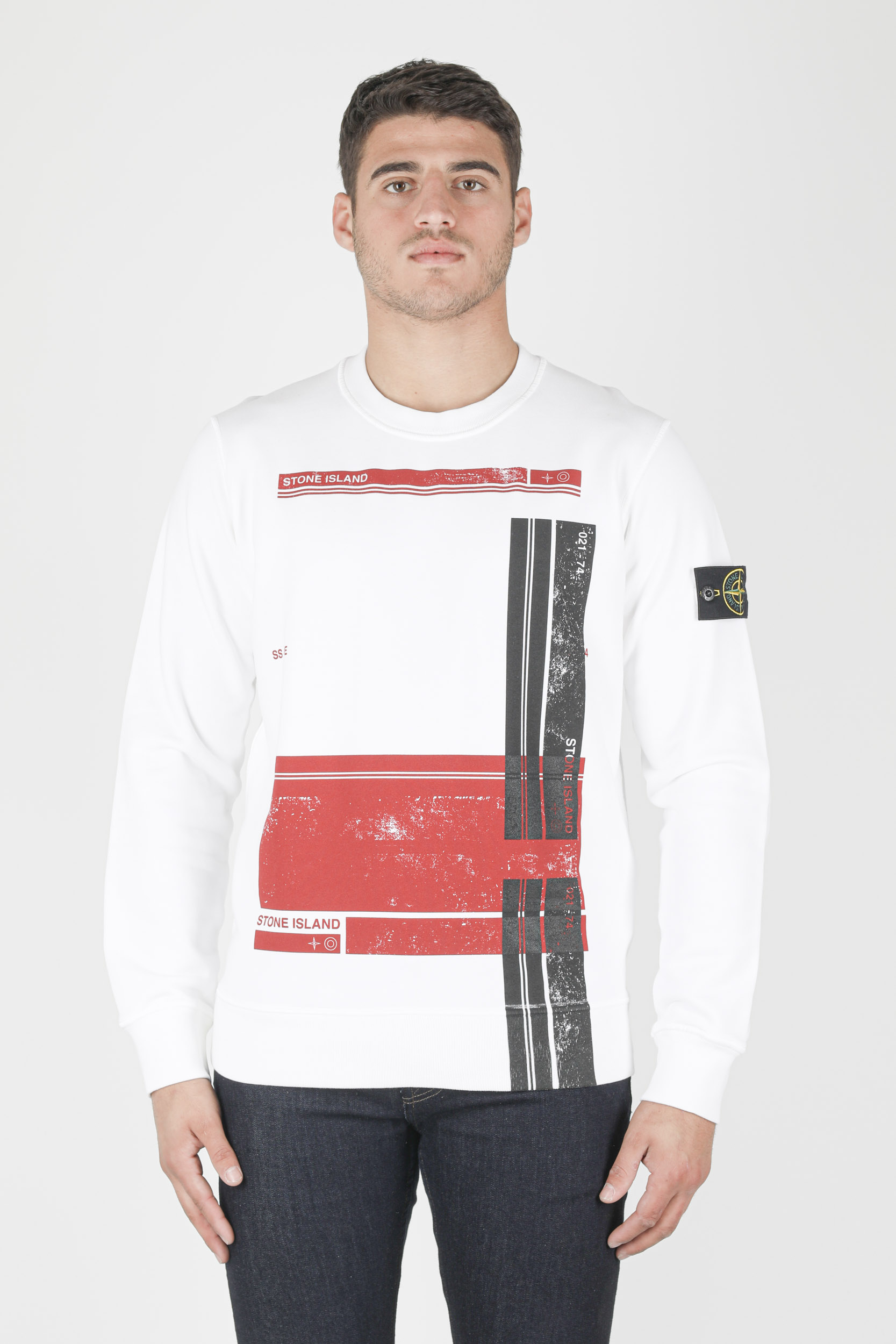 SWEAT STONE ISLAND BLANC A IMPRIME 741563095-V0001