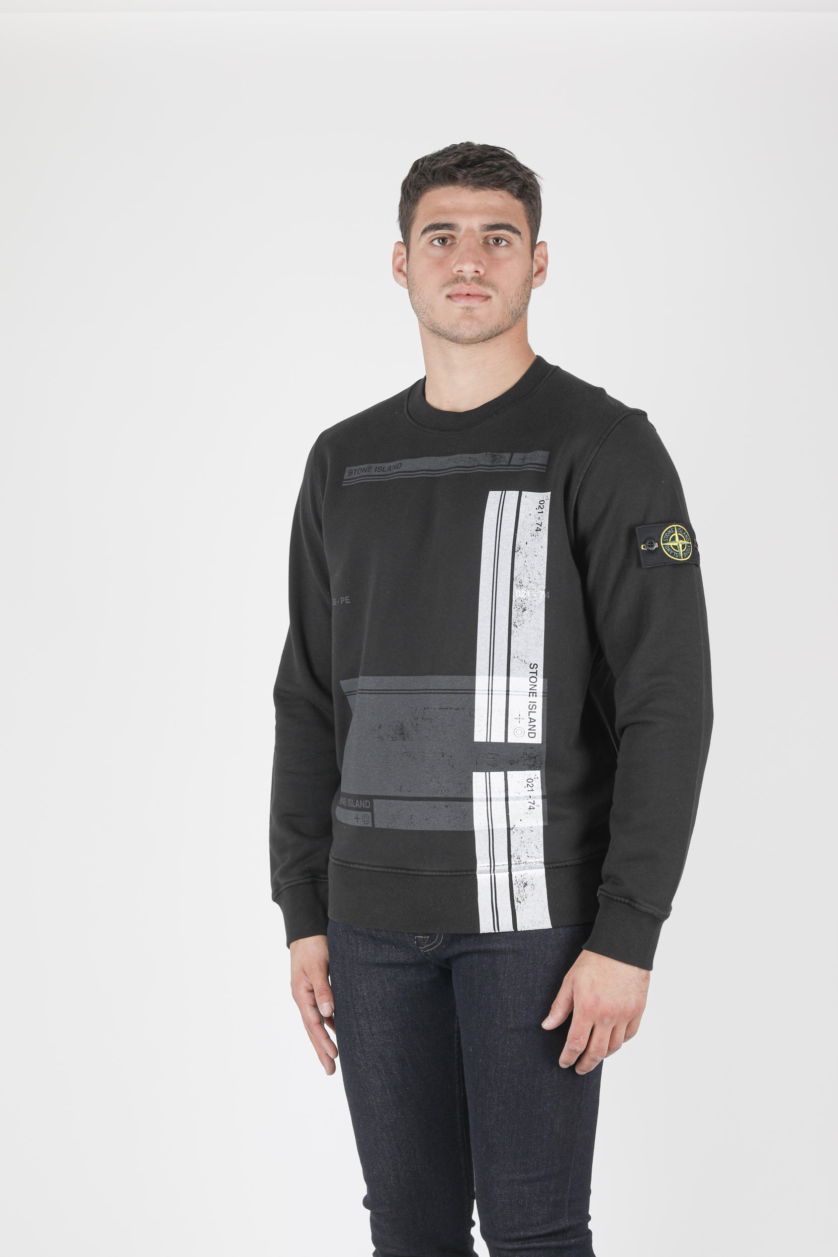 SWEAT STONE ISLAND NOIR A IMPRIME 741563095-V0029