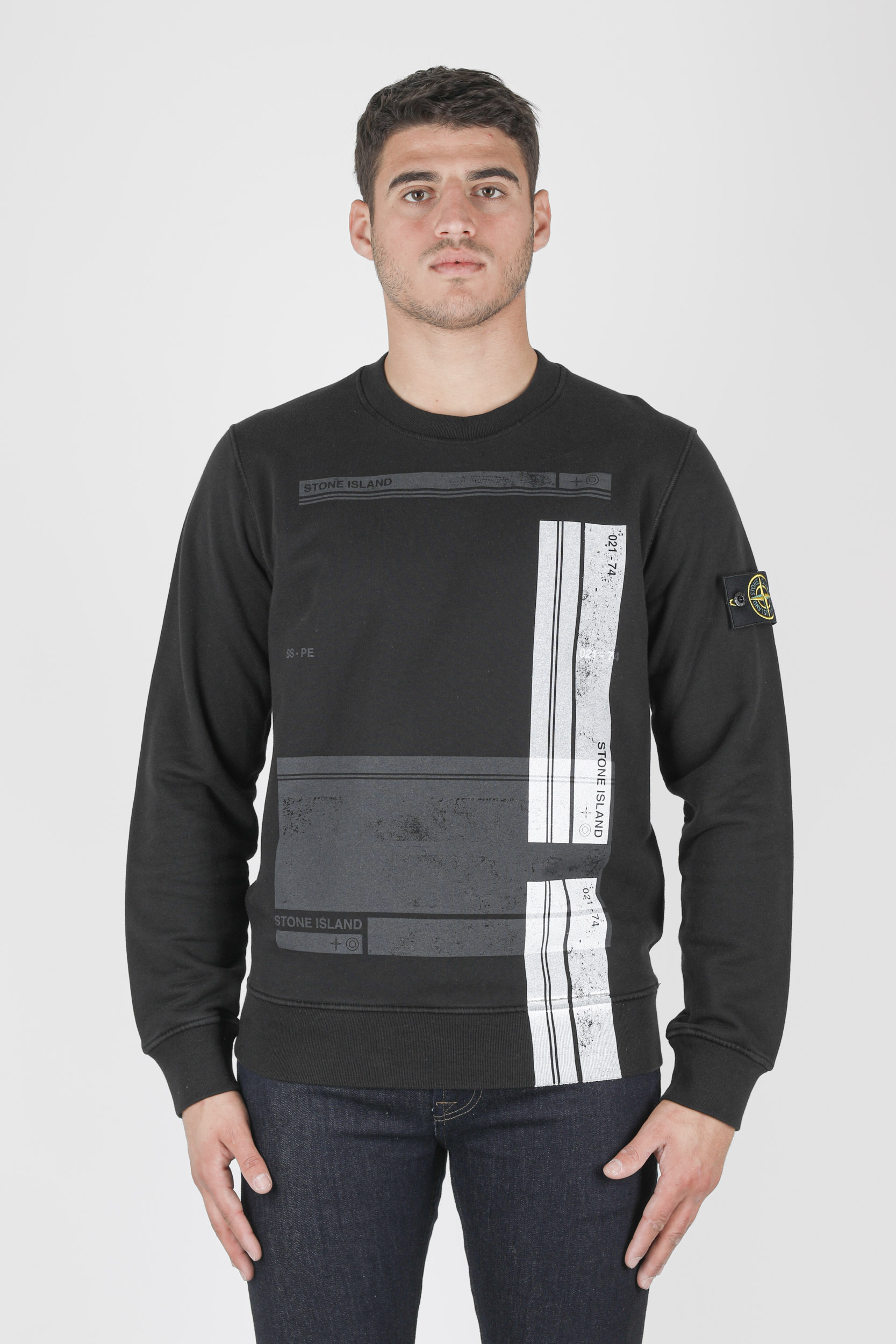 SWEAT STONE ISLAND NOIR A IMPRIME 741563095-V0029