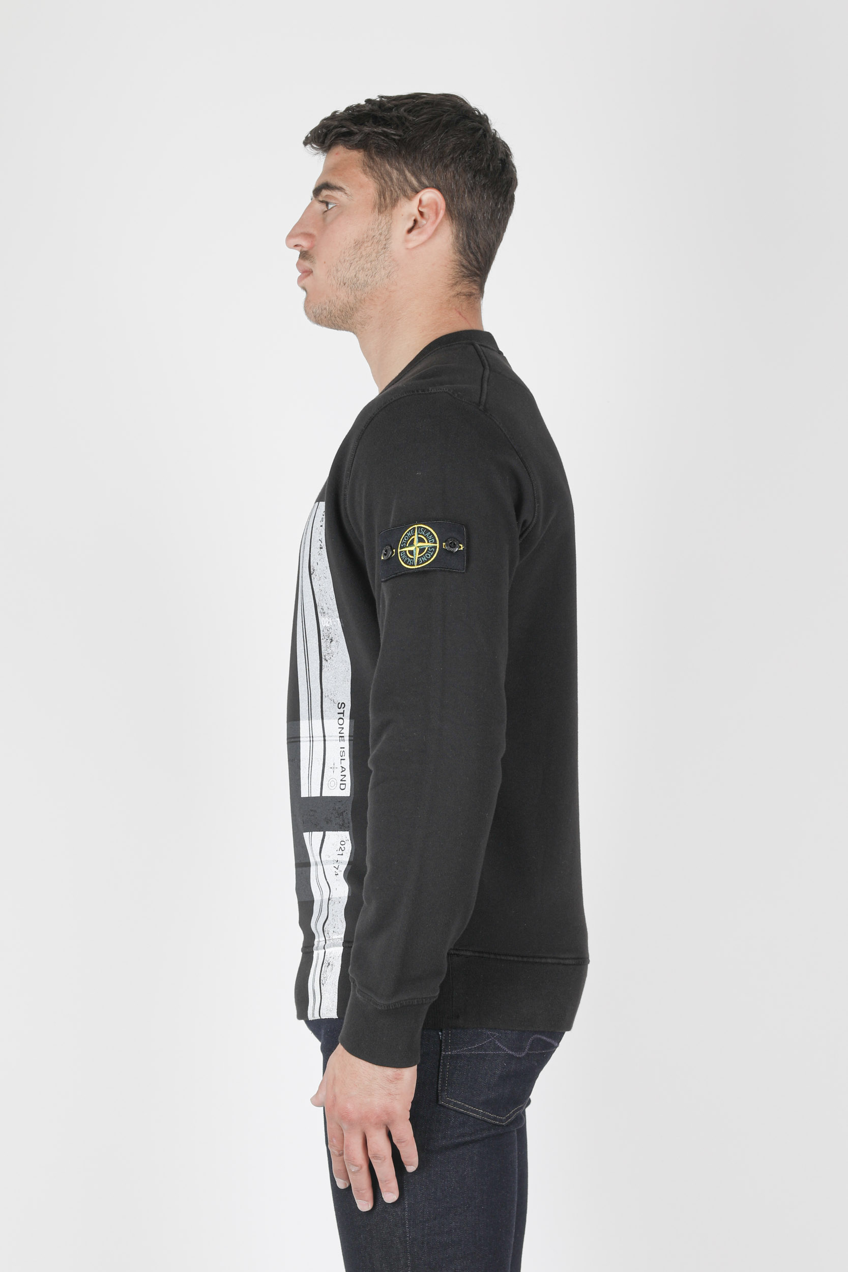 SWEAT STONE ISLAND NOIR A IMPRIME 741563095-V0029