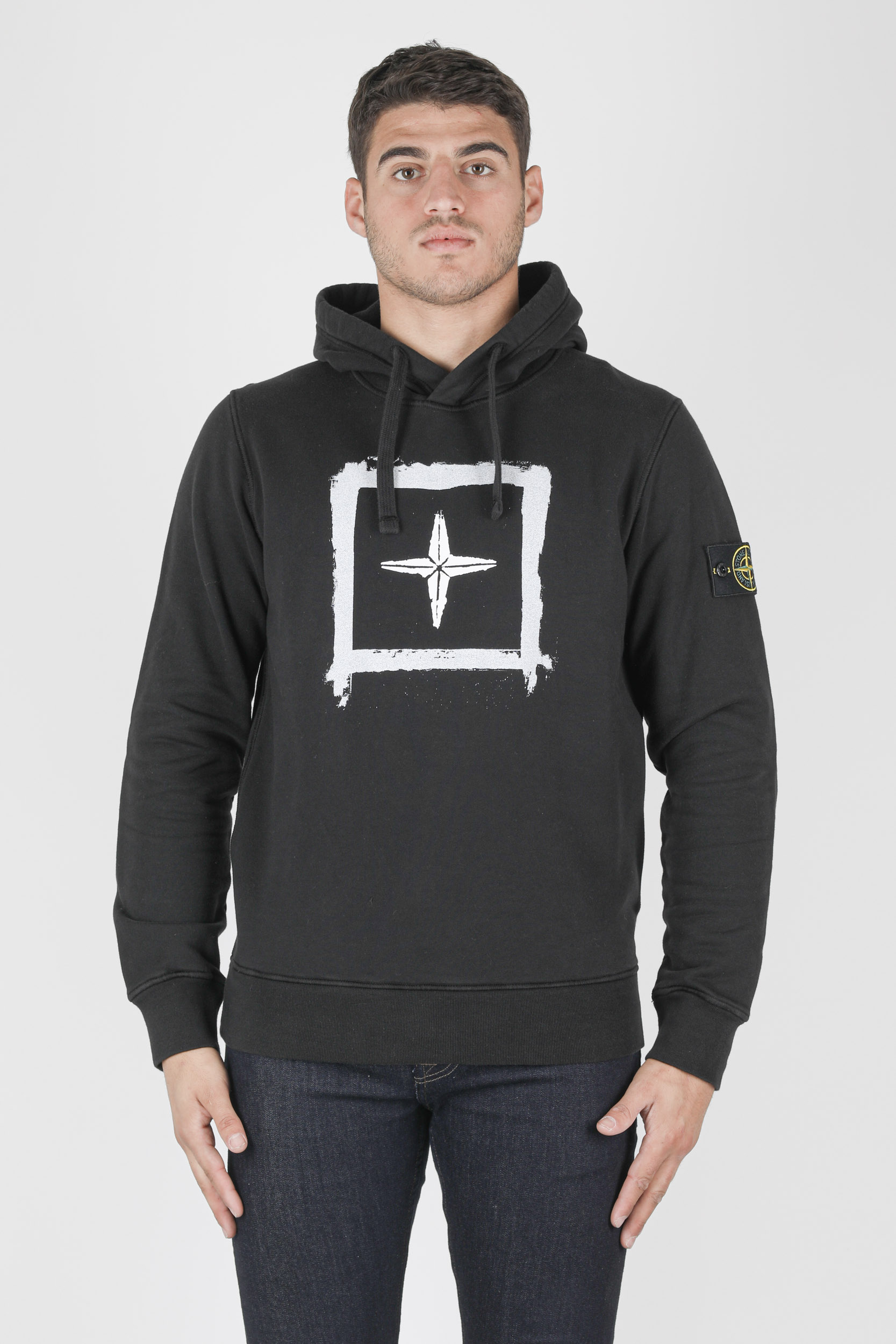 SWEAT A CAPUCHE STONE ISLAND NOIR A IMPRIME 741565894-V0029