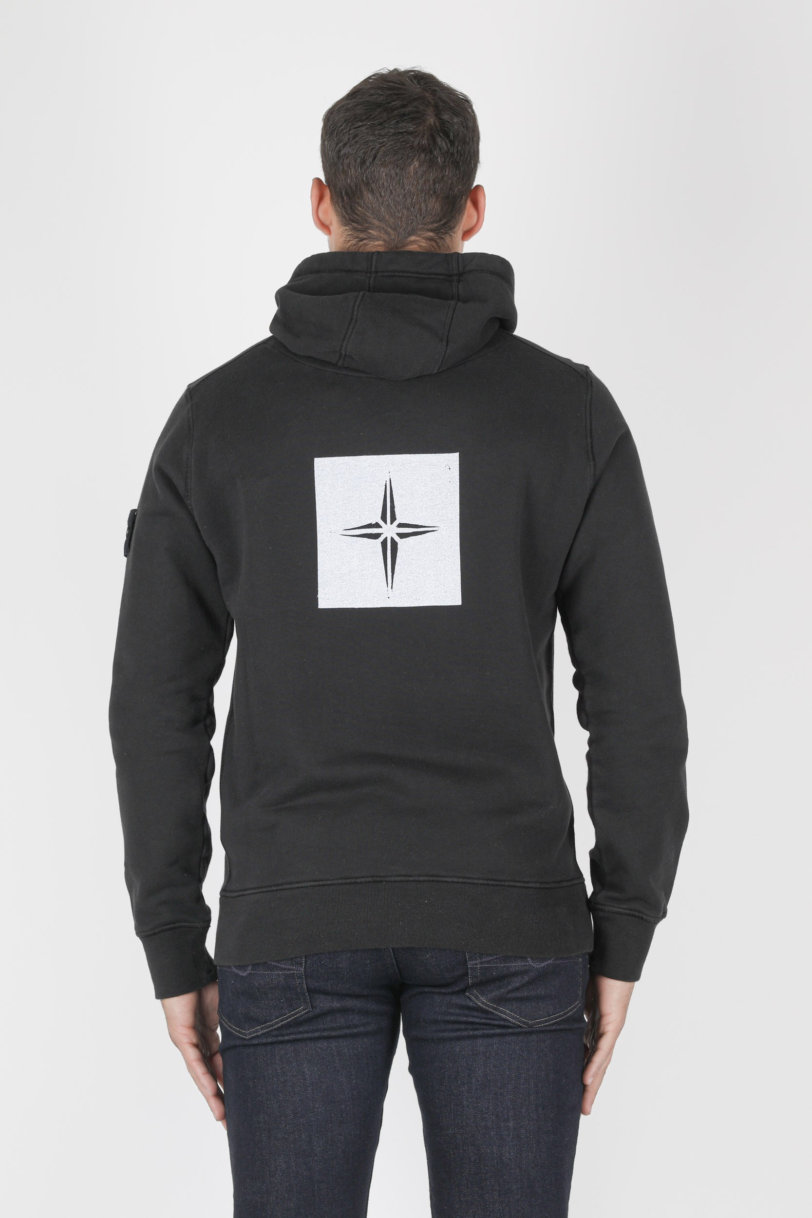 SWEAT A CAPUCHE STONE ISLAND NOIR A IMPRIME 741565894-V0029