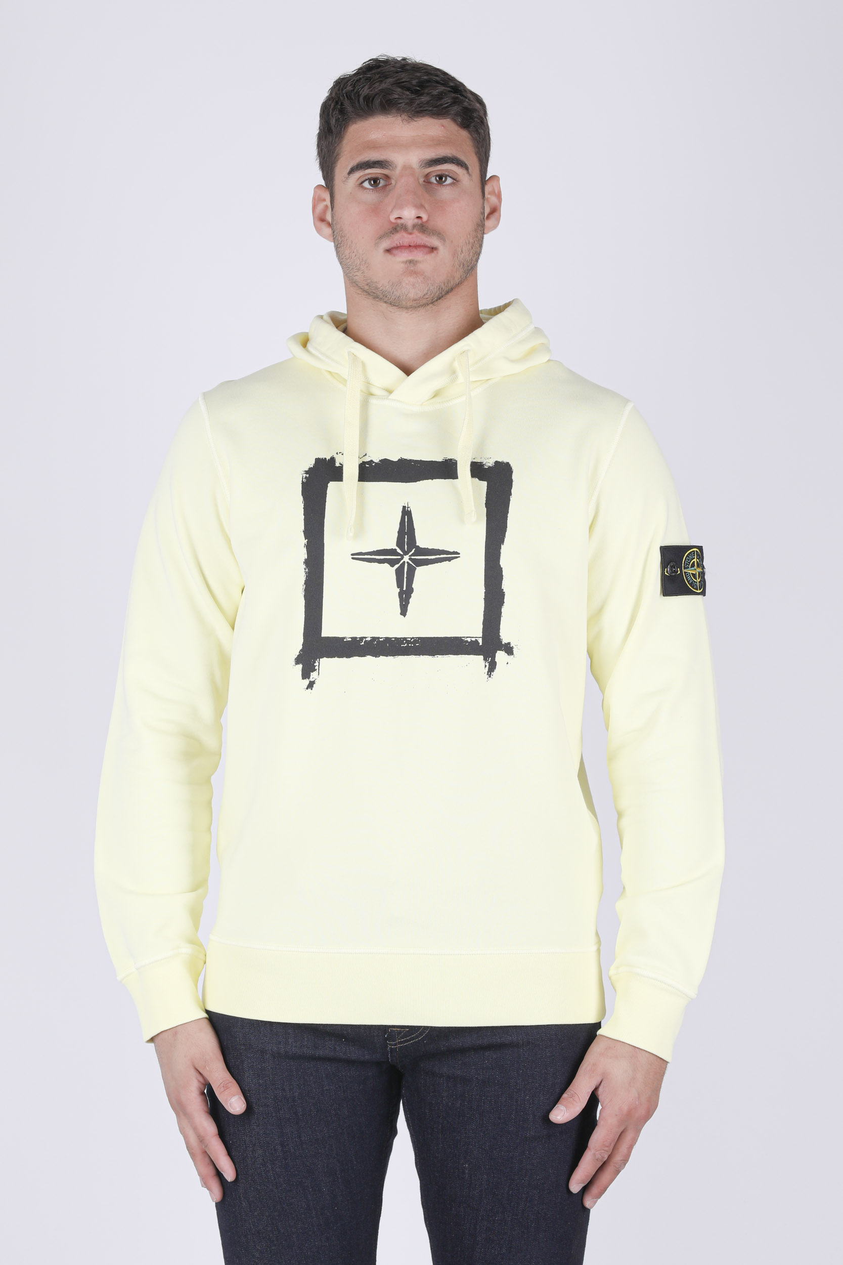 SWEAT A CAPUCHE STONE ISLAND JAUNE A IMPRIME 741565894-V0031