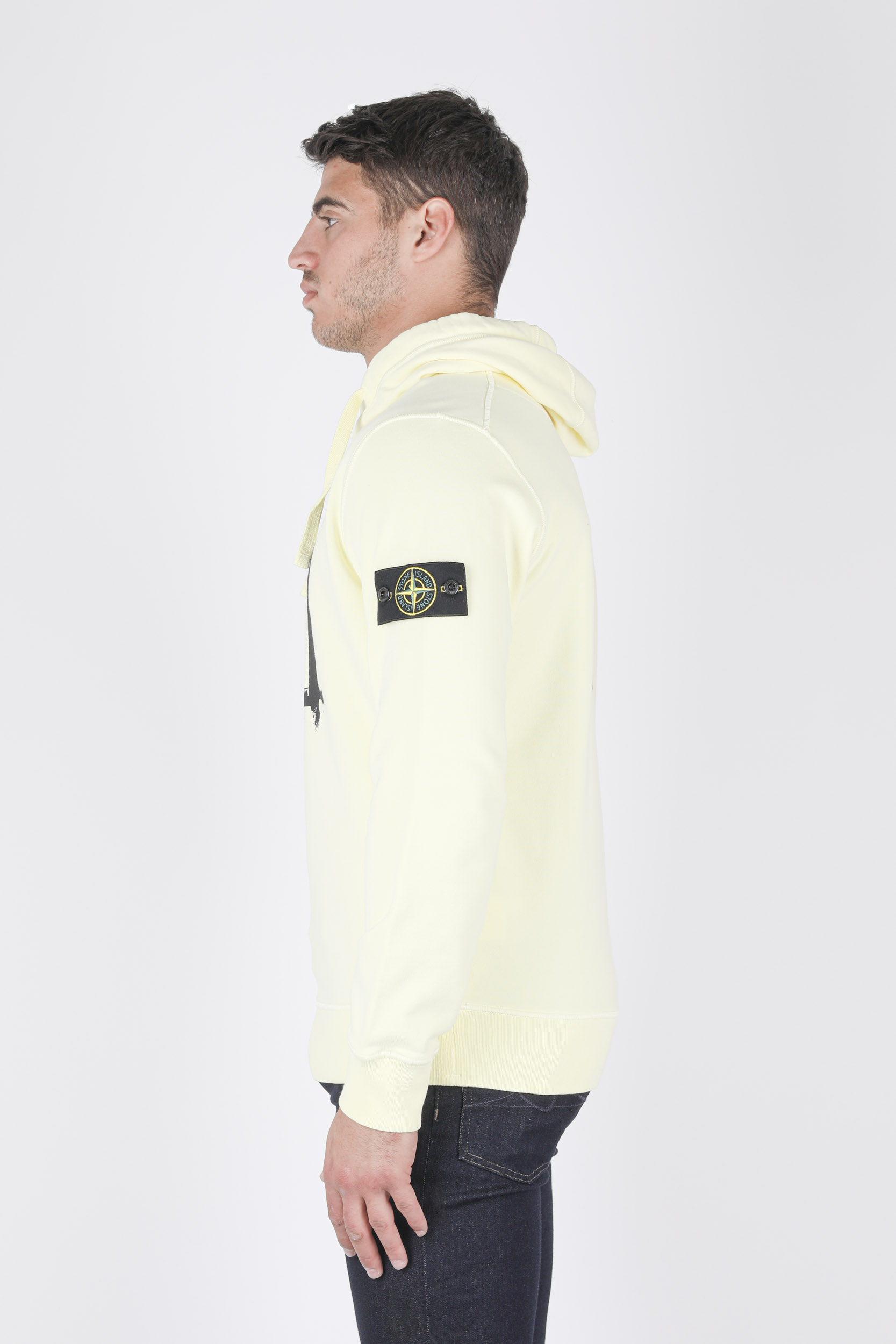 SWEAT A CAPUCHE STONE ISLAND JAUNE A IMPRIME 741565894-V0031