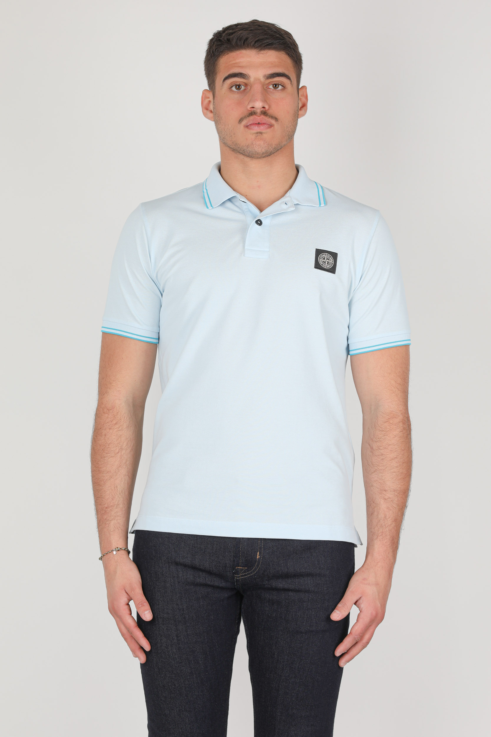 POLO STONE ISLAND BLEU CIEL PIQUE STRETCH 741522S18-V5041