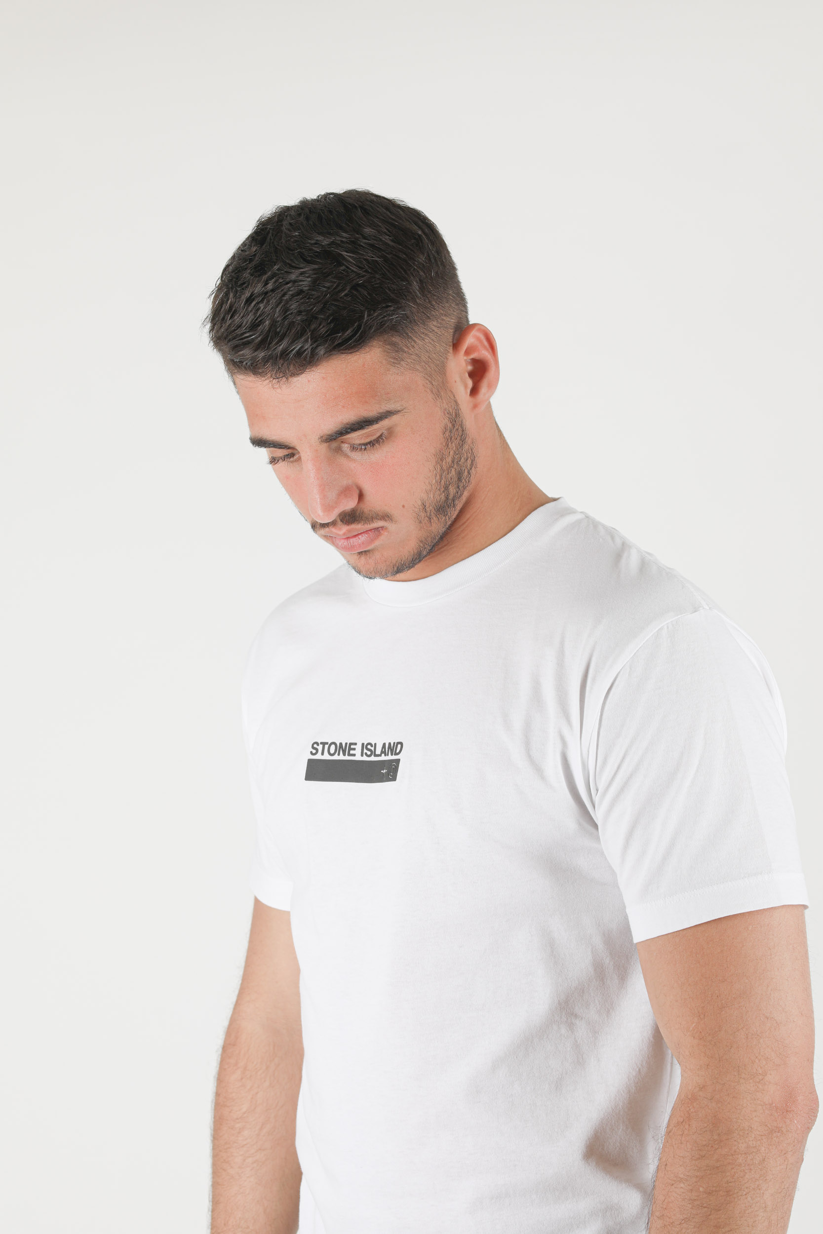 T-SHIRT STONE ISLAND BLANC LOGO NOIR 74152NS55-V0001