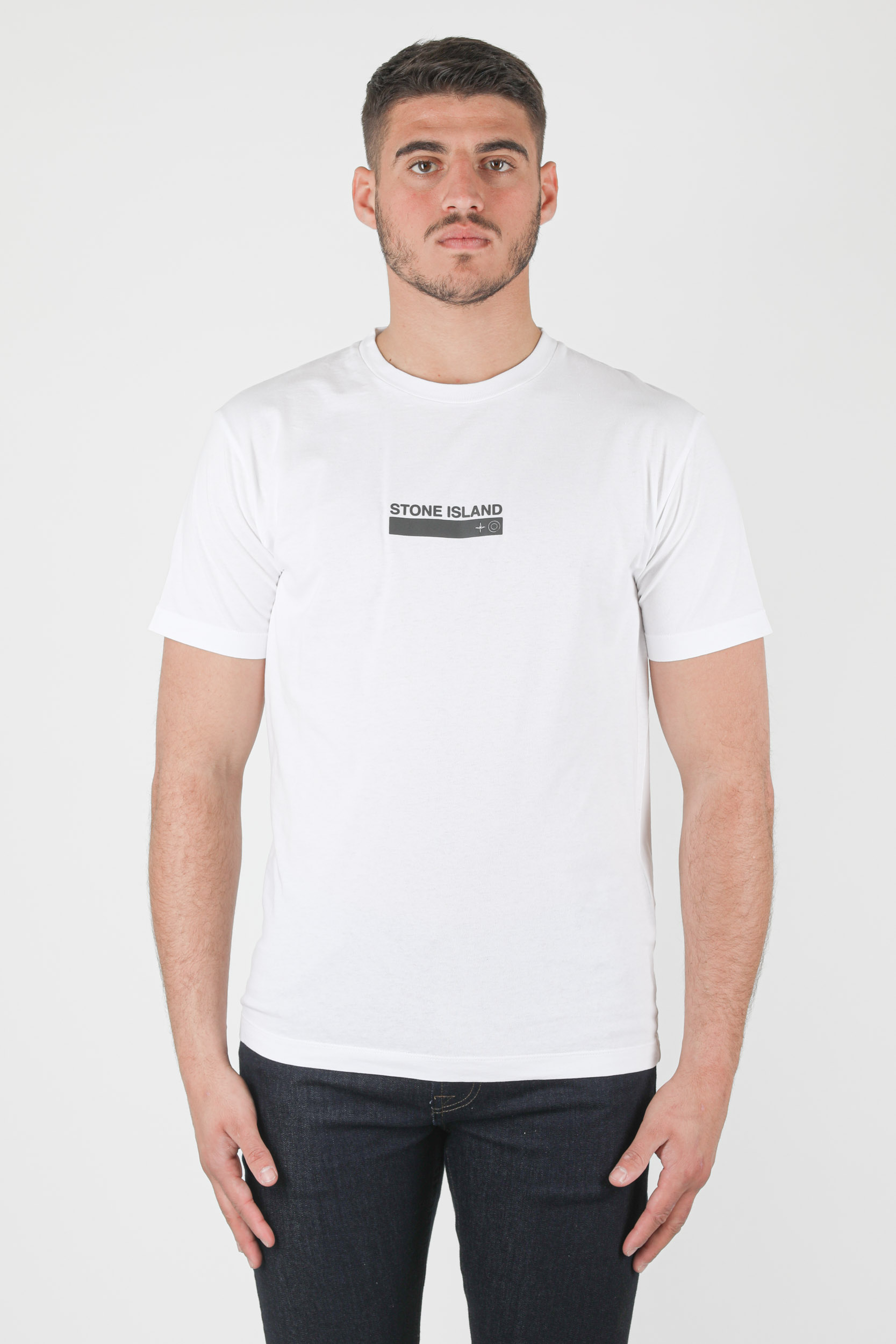 T-SHIRT STONE ISLAND BLANC LOGO NOIR 74152NS55-V0001