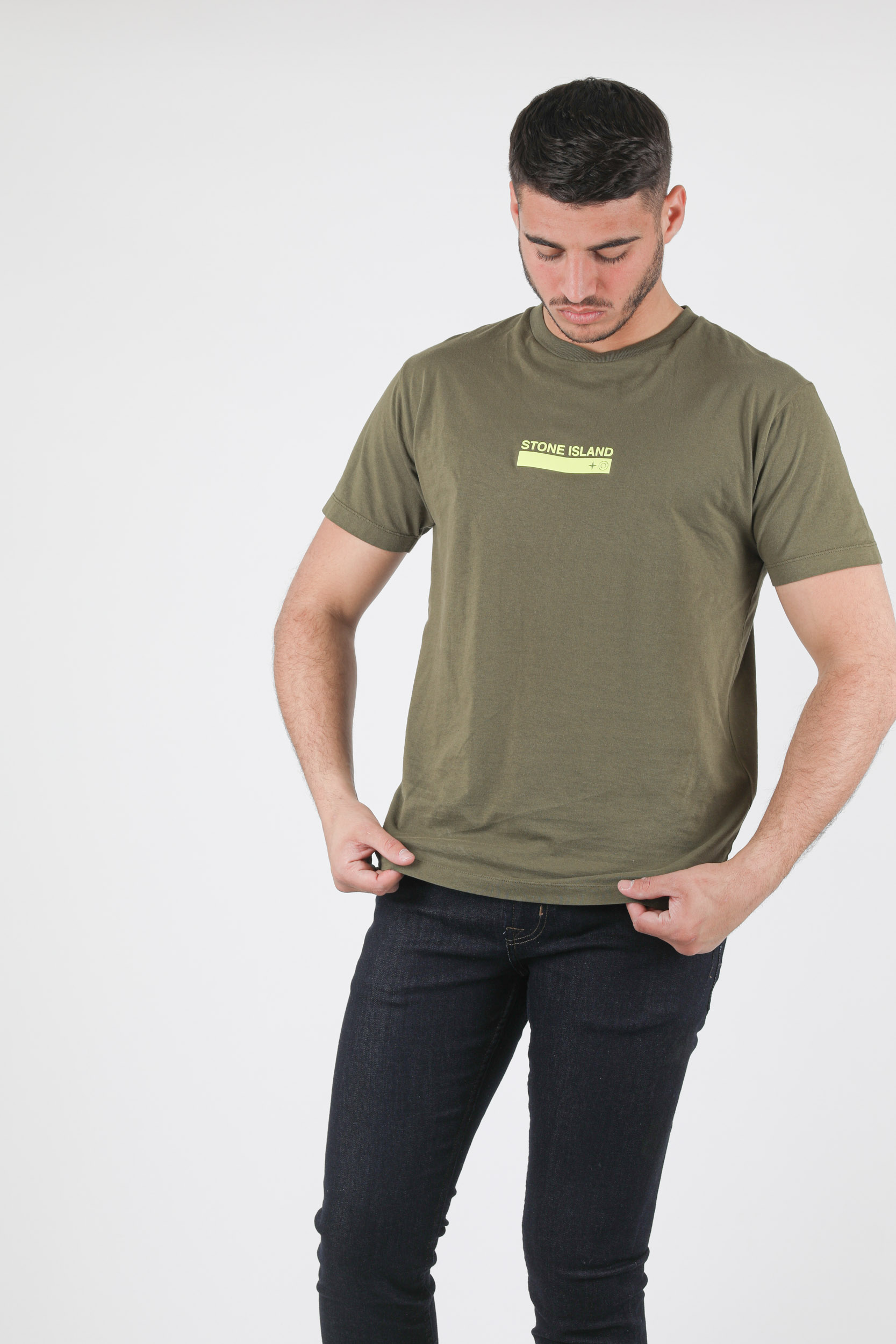 T-SHIRT STONE ISLAND KAKI LOGO JAUNE 74152NS55-V0058