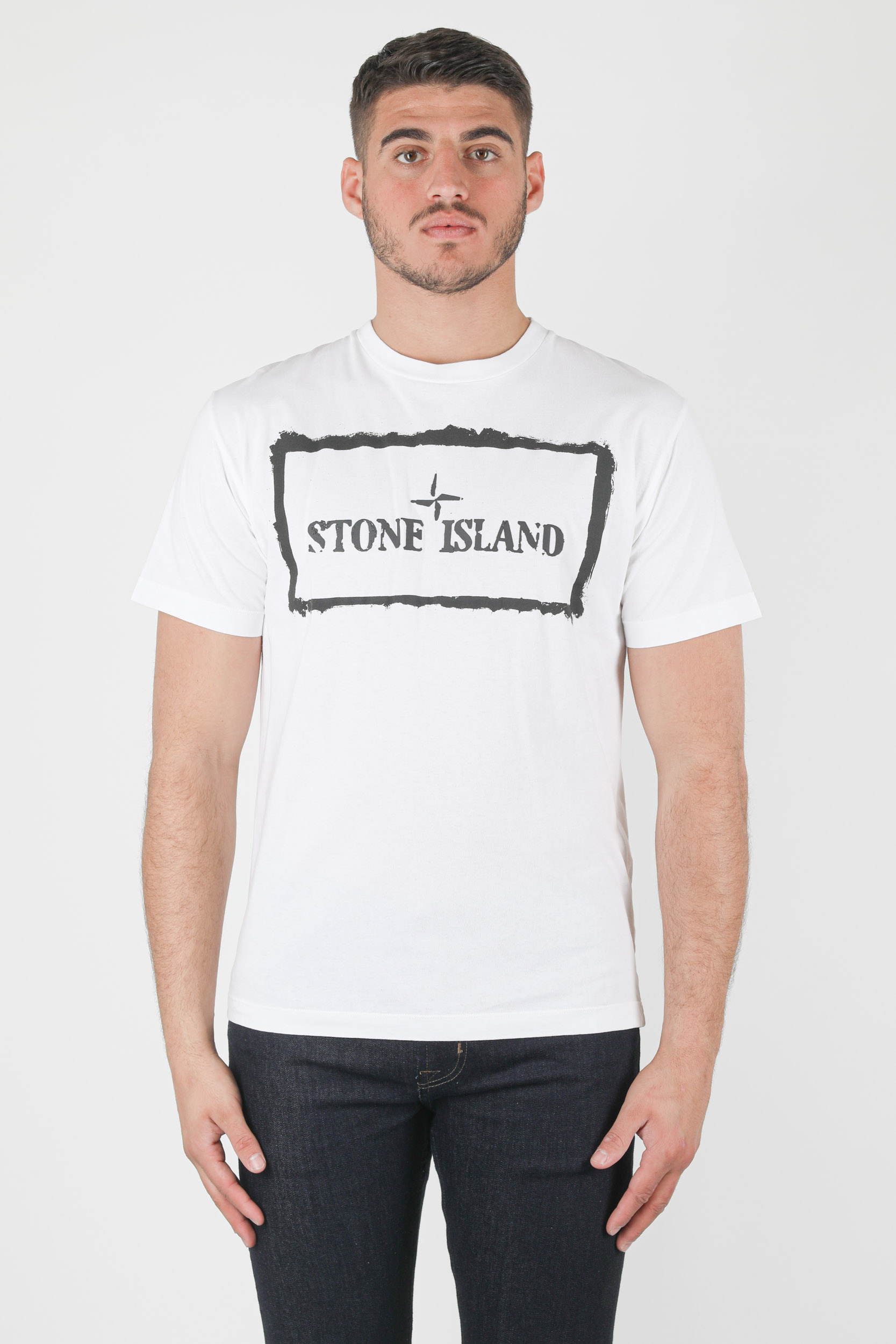 T-SHIRT STONE ISLAND BLANC EFFET PEINTURE NOIR 74152NS80-V0001