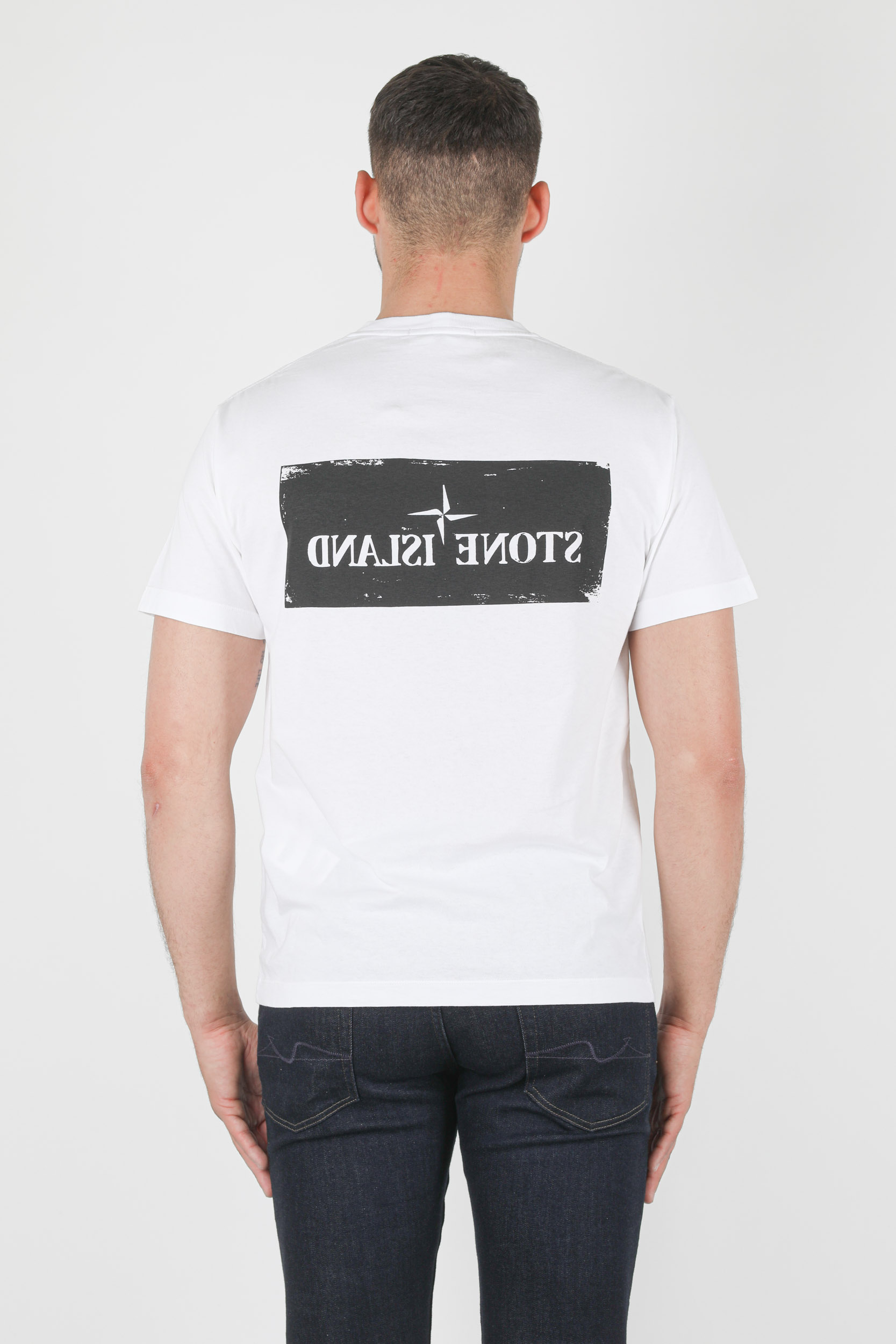 T-SHIRT STONE ISLAND BLANC EFFET PEINTURE NOIR 74152NS80-V0001