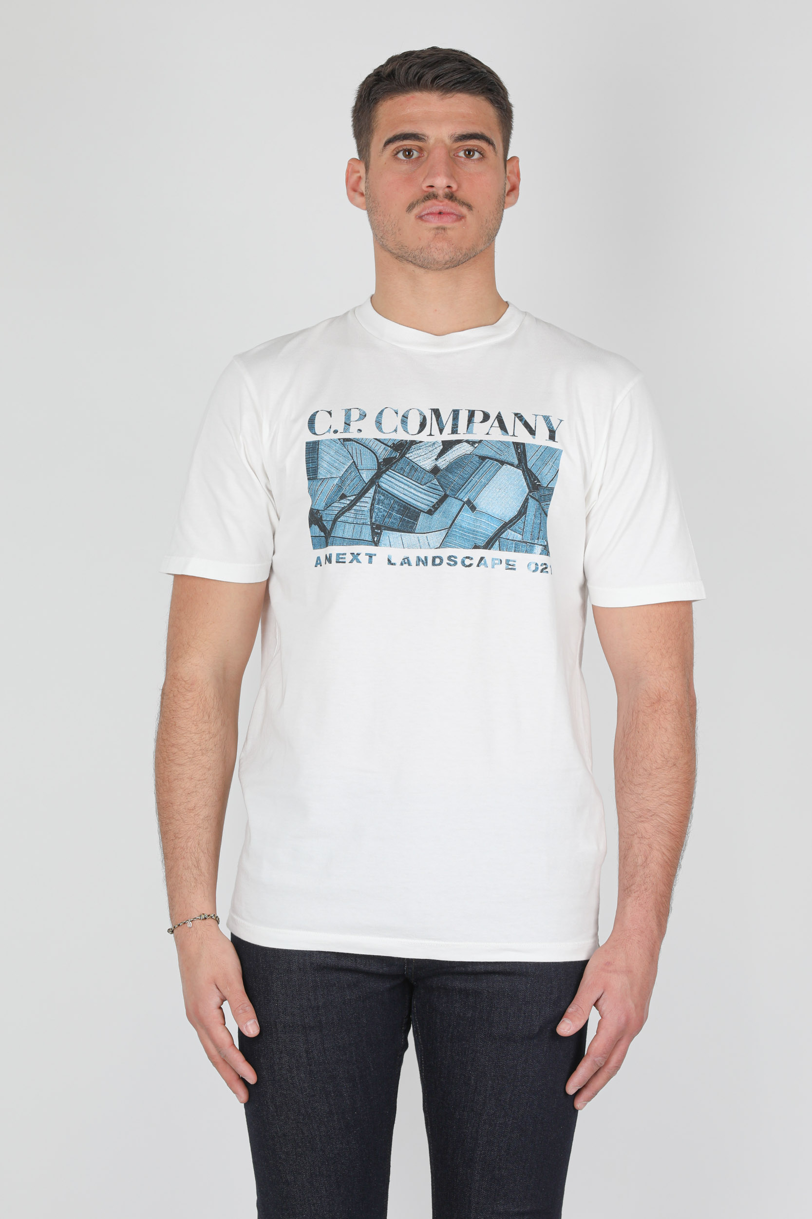 T-SHIRT C.P COMPANY BLANC LOGO BLEU S305A-103