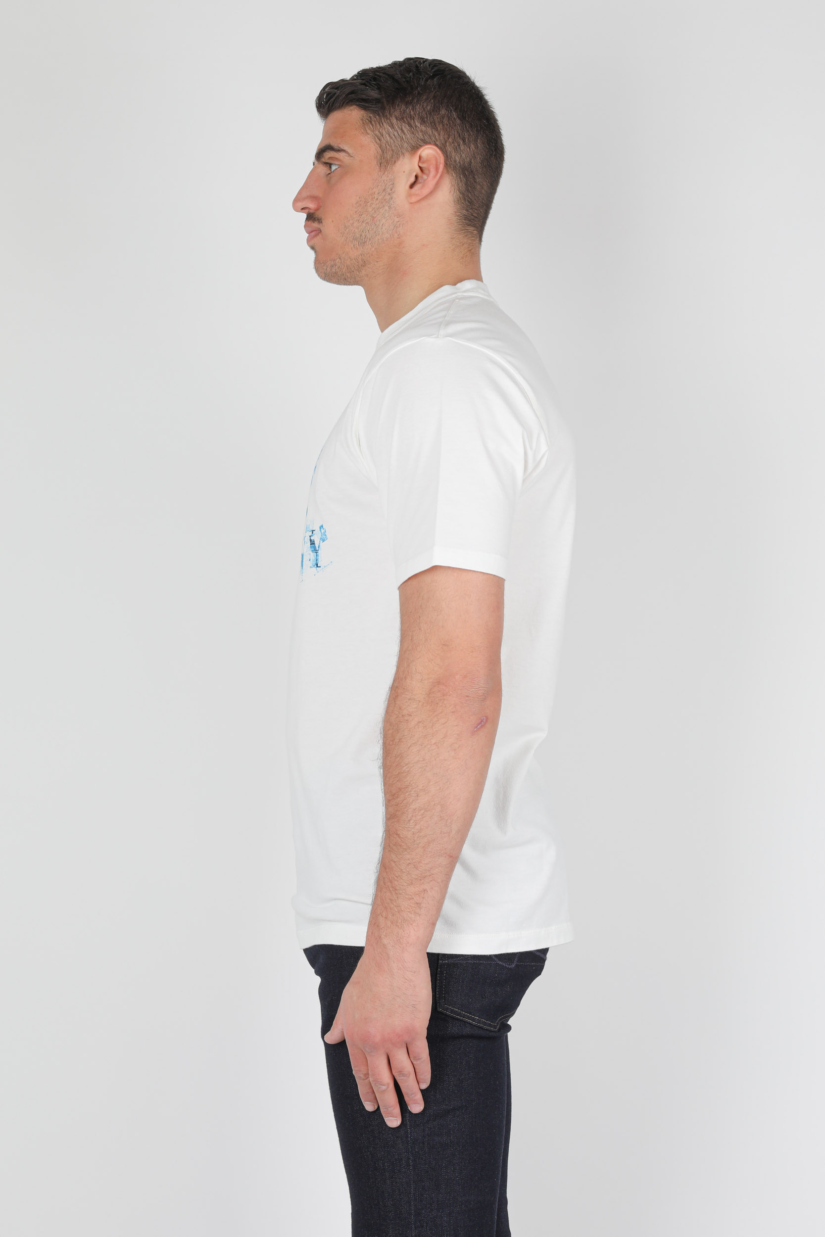 T-SHIRT C.P COMPANY BLANC LOGO BLEU S036A-103
