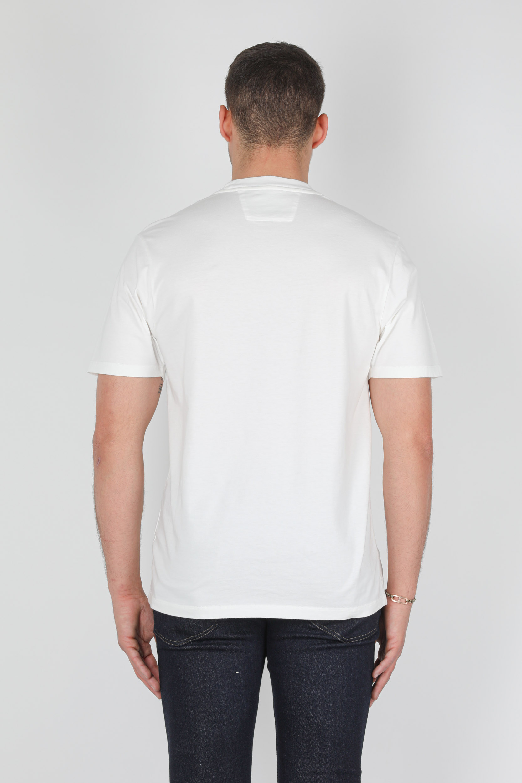T-SHIRT C.P COMPANY BLANC LOGO BLEU S036A-103