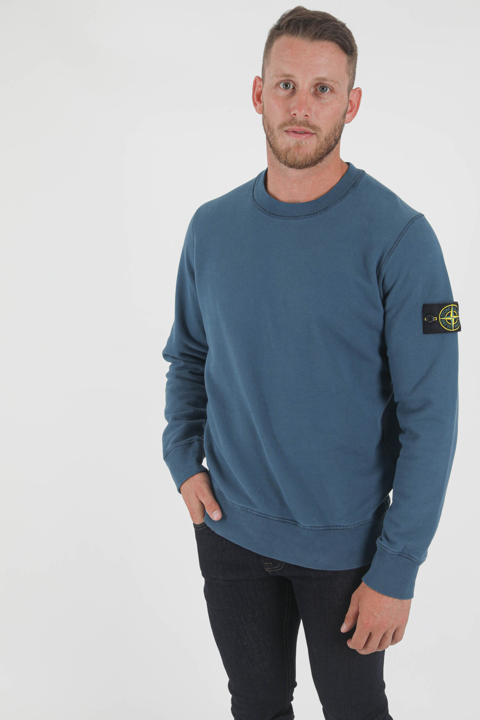 SWEAT COL ROND STONE ISLAND BLEU PETROLE 751563020-V0023