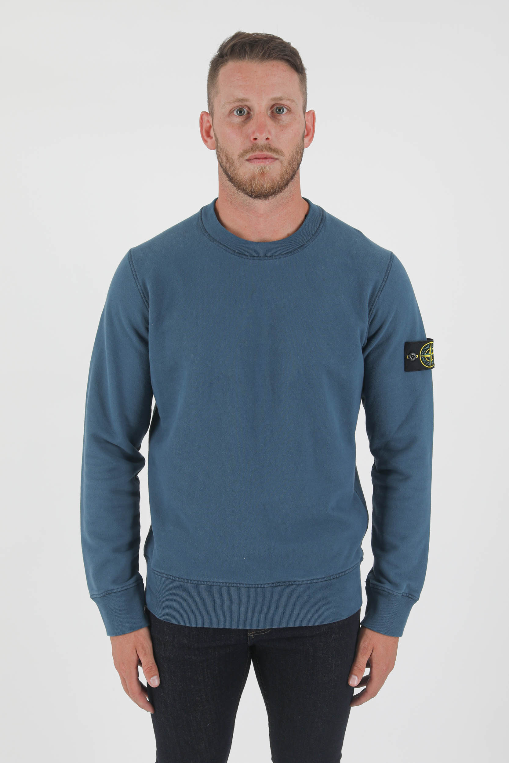SWEAT COL ROND STONE ISLAND BLEU PETROLE 751563020-V0023