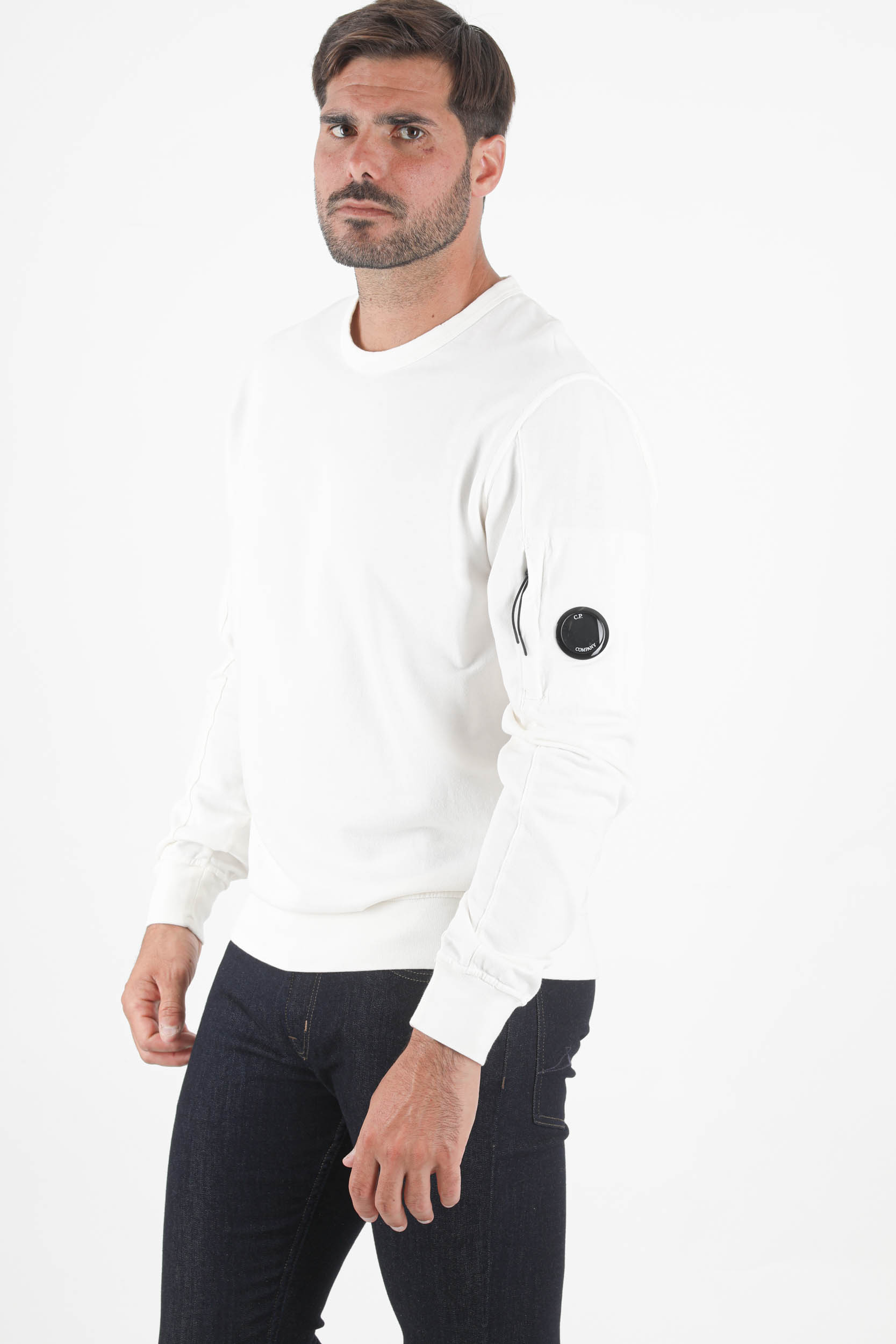 SWEAT COL ROND FIN C.P COMPANY BLANC S075A-103