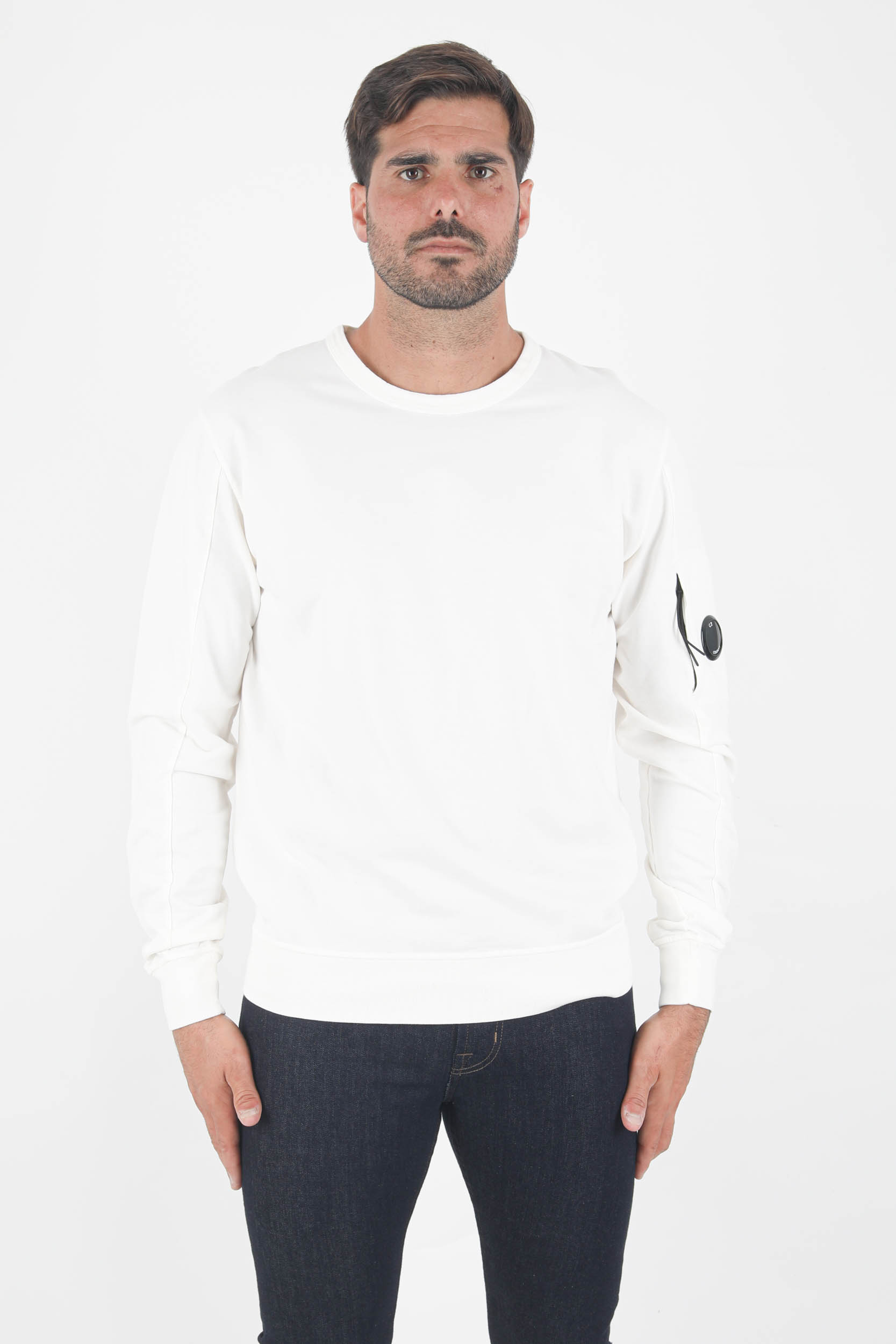 SWEAT COL ROND FIN C.P COMPANY BLANC S075A-103