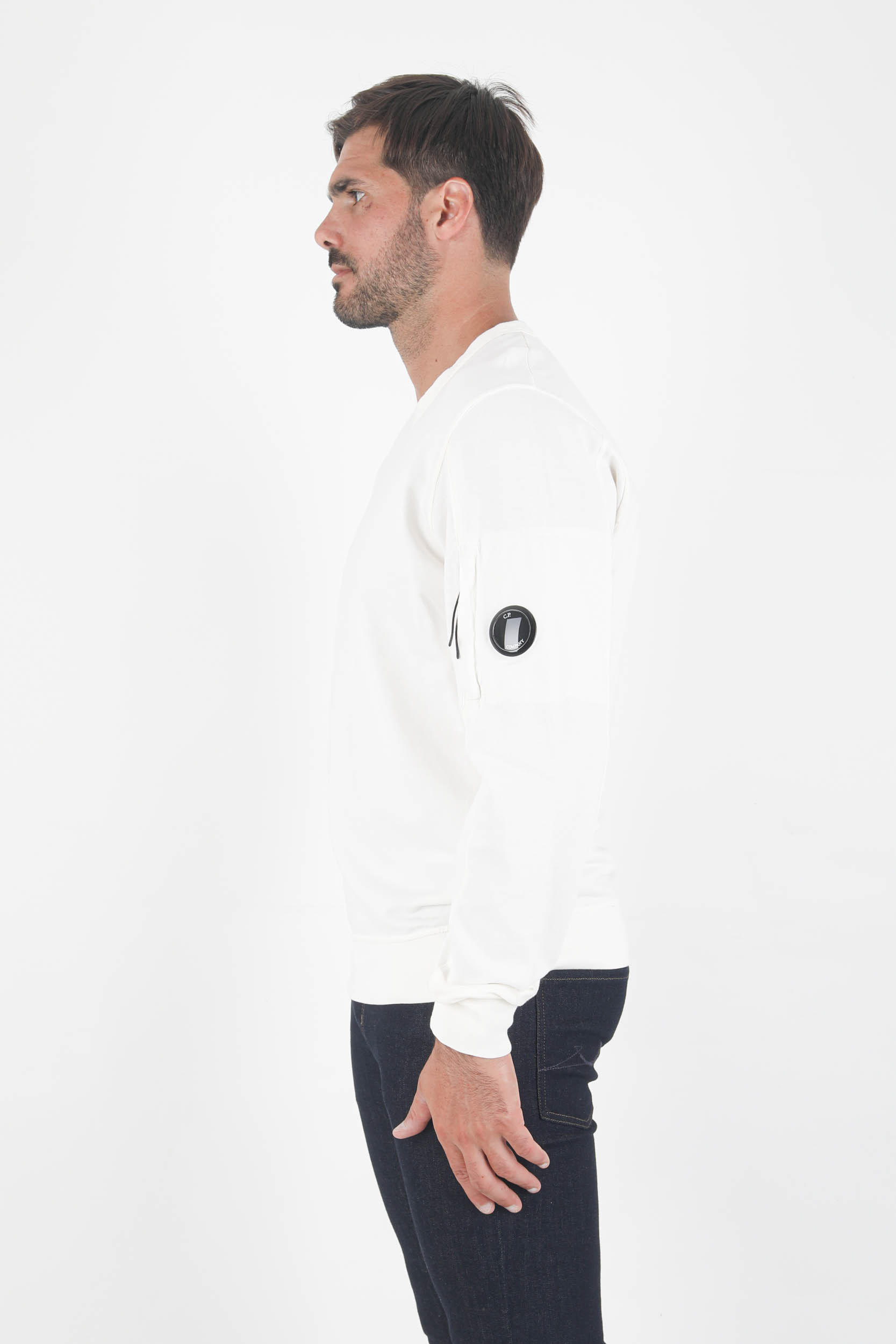 SWEAT COL ROND FIN C.P COMPANY BLANC S075A-103