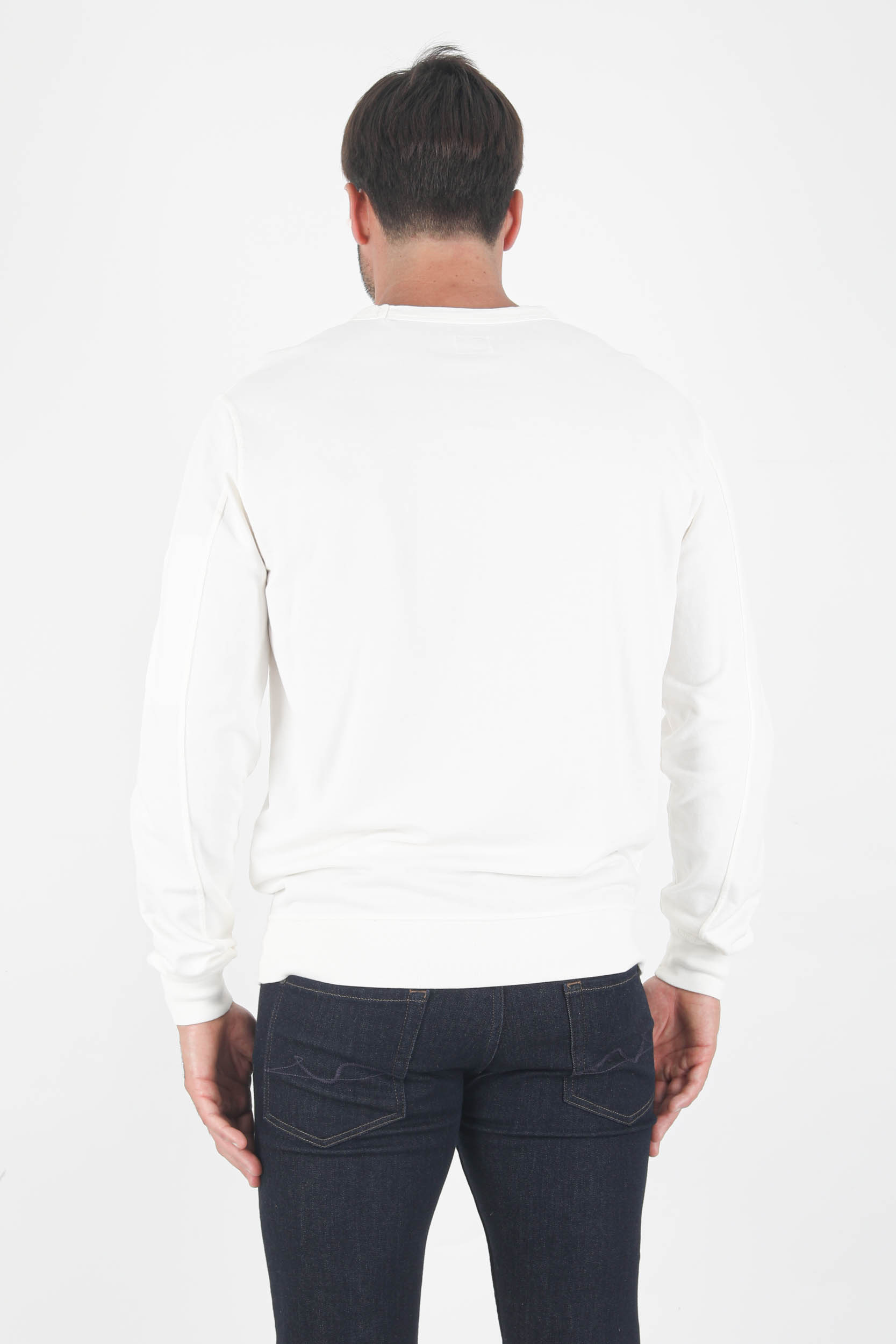 SWEAT COL ROND FIN C.P COMPANY BLANC S075A-103
