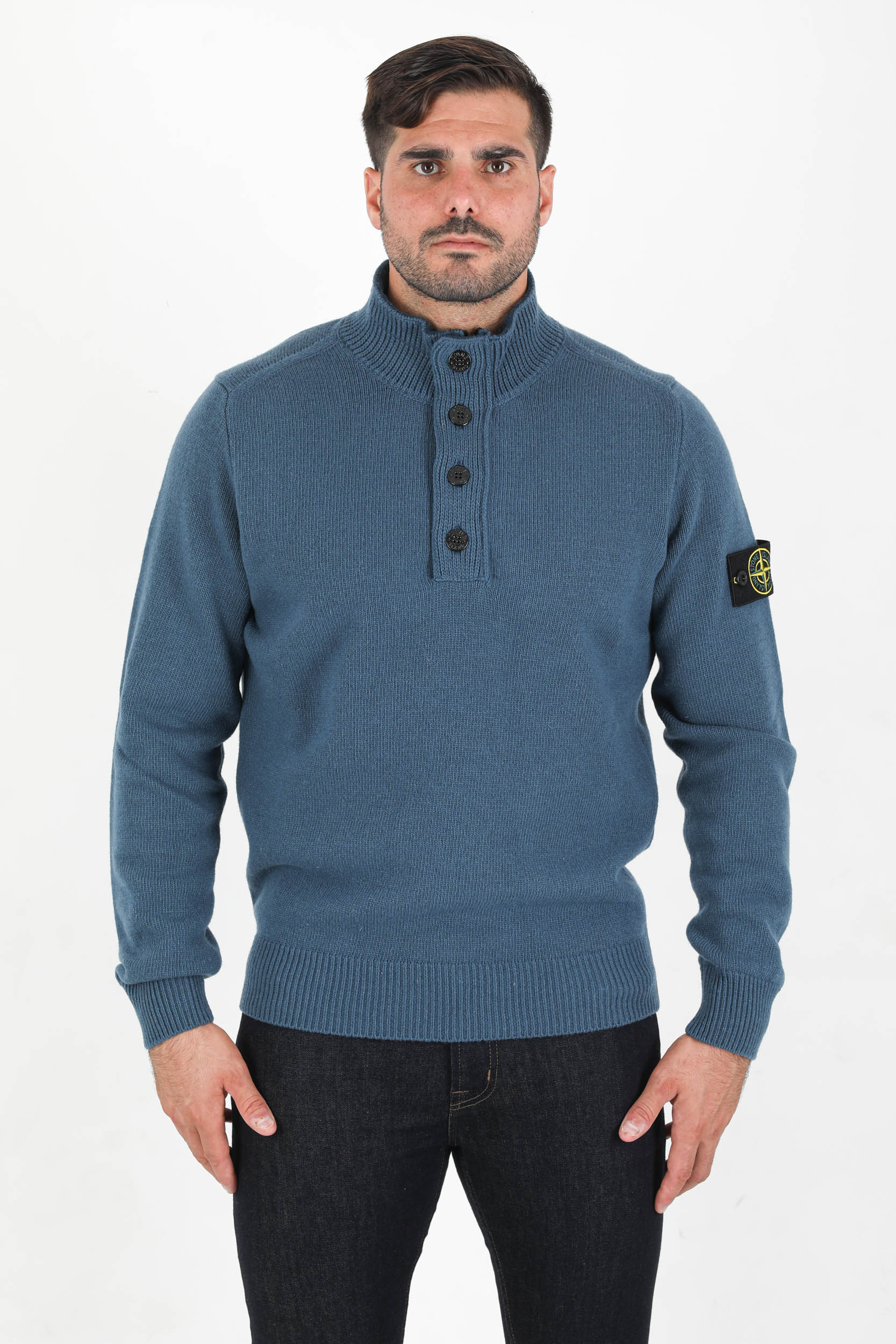 PULL COL BOUTON ZIPPE STONE ISLAND BLEU PETROLE 7515540A3-V0023