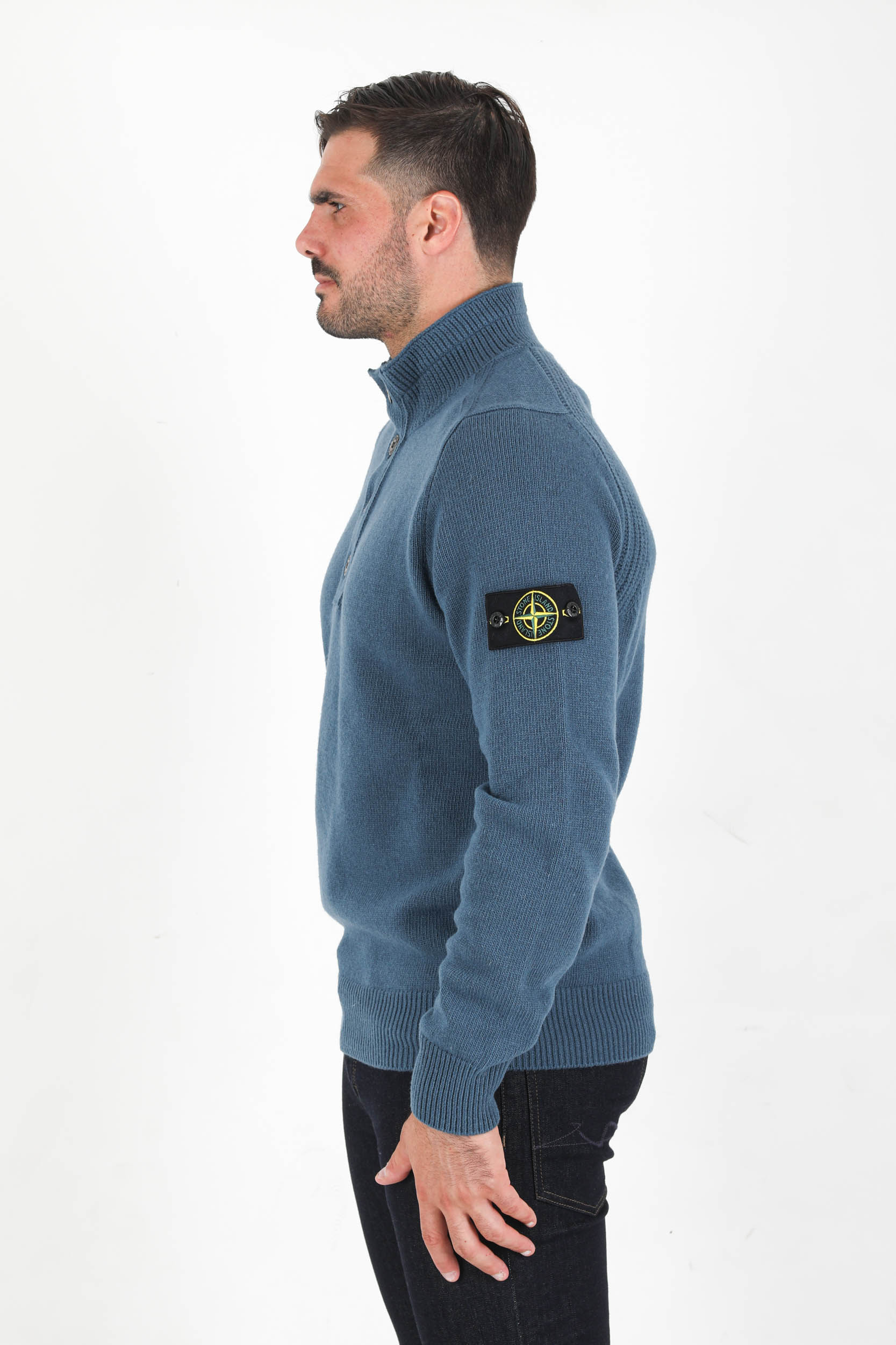 PULL COL BOUTON ZIPPE STONE ISLAND BLEU PETROLE 7515540A3-V0023