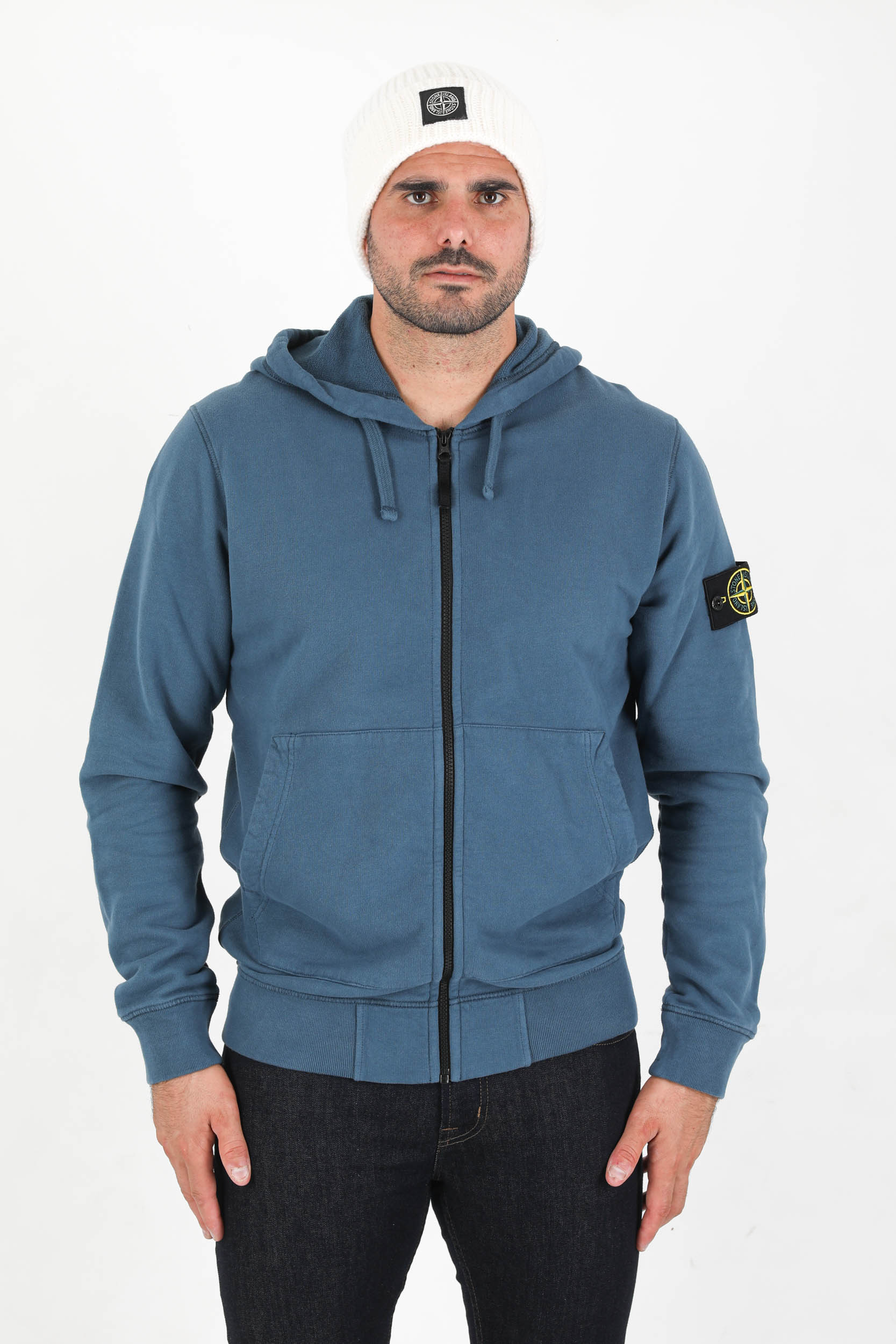 SWEAT ZIPPE STONE ISLAND BLEU PETROLE 751564220-V0023