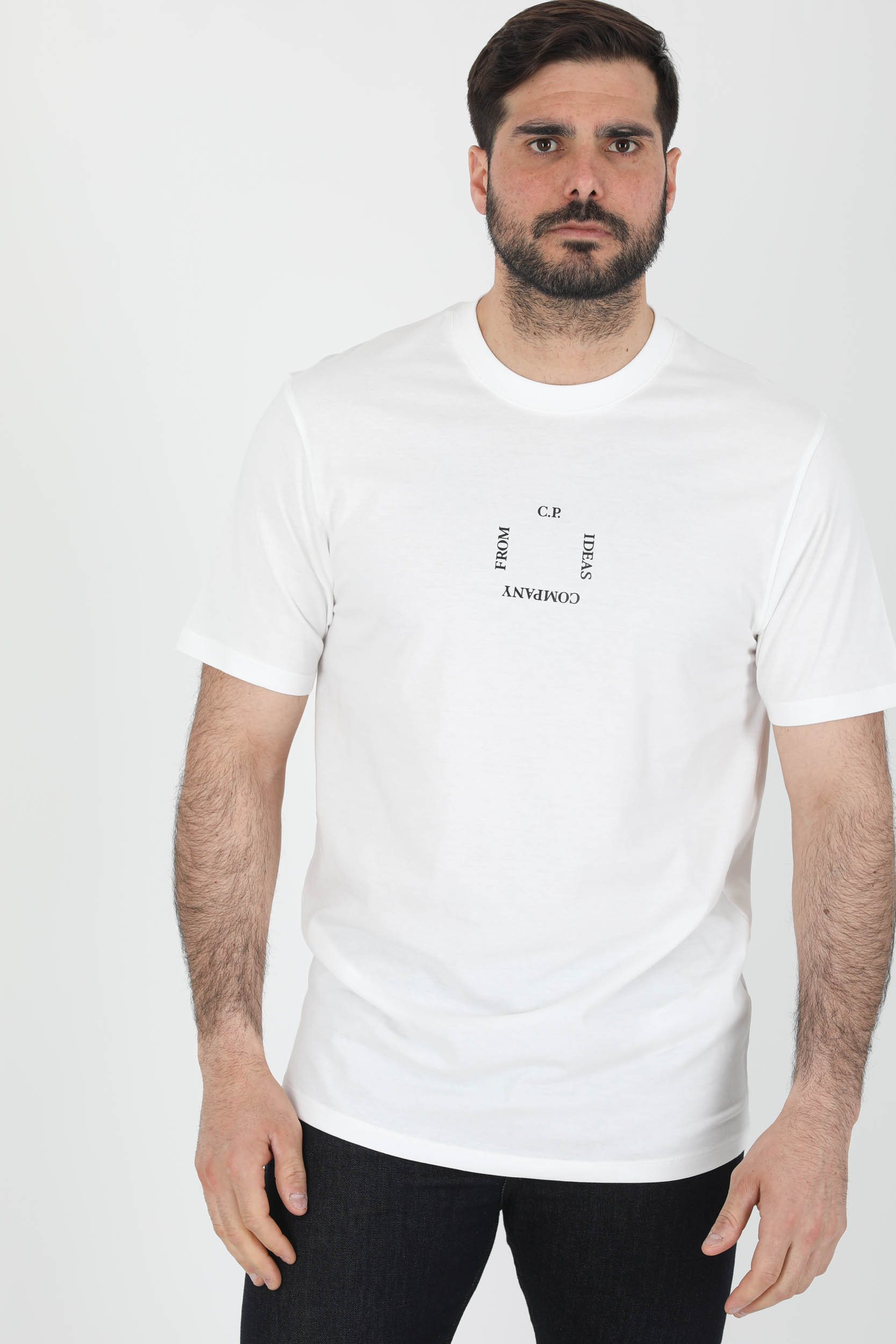 TEE-SHIRT C.P COMPANY BLANC LOGO CARRE S122A-103