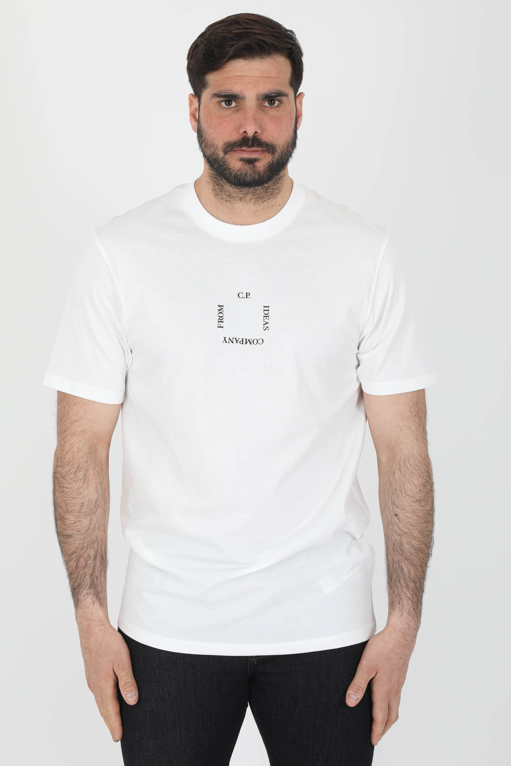 TEE-SHIRT C.P COMPANY BLANC LOGO CARRE S122A-103