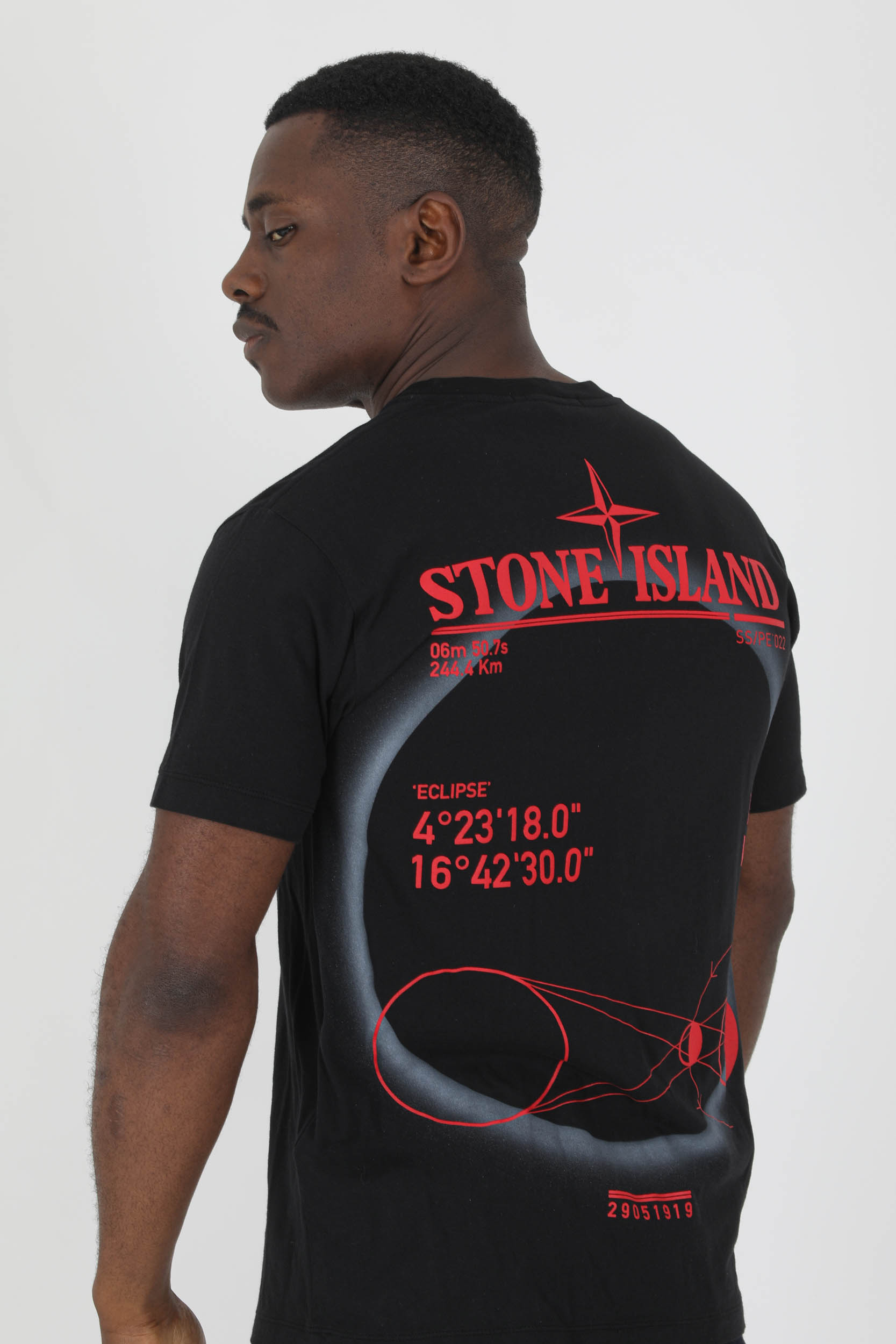 T-SHIRT STONE ISLAND NOIR/ROUGE LOGO 76152NS97-V0029