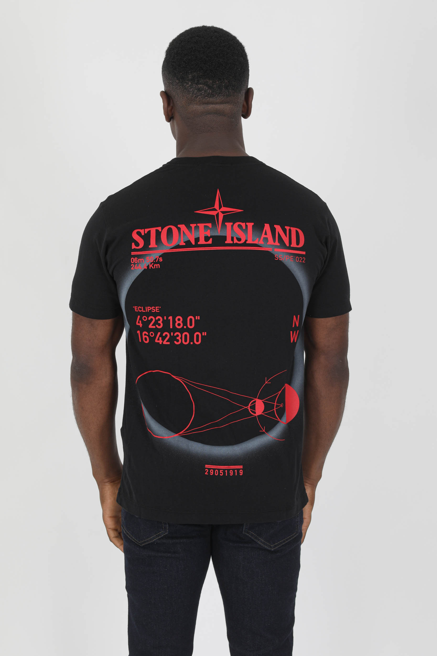 T-SHIRT STONE ISLAND NOIR/ROUGE LOGO 76152NS97-V0029