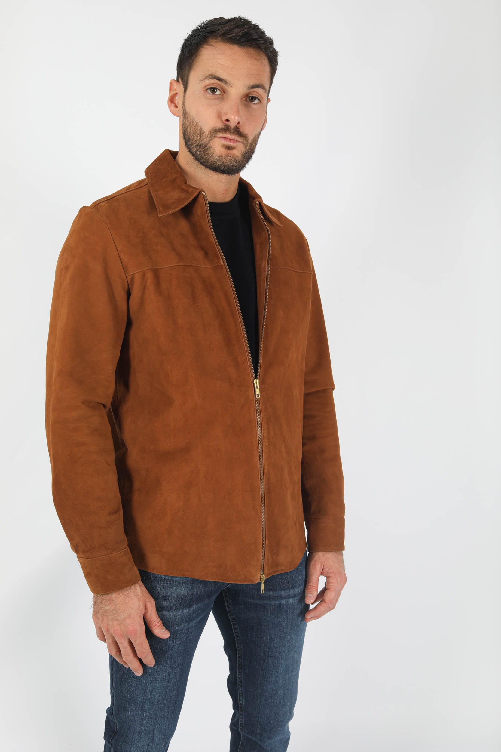 BLOUSON EN PEAU MARRON NNO7 ZIPSUEDE-802