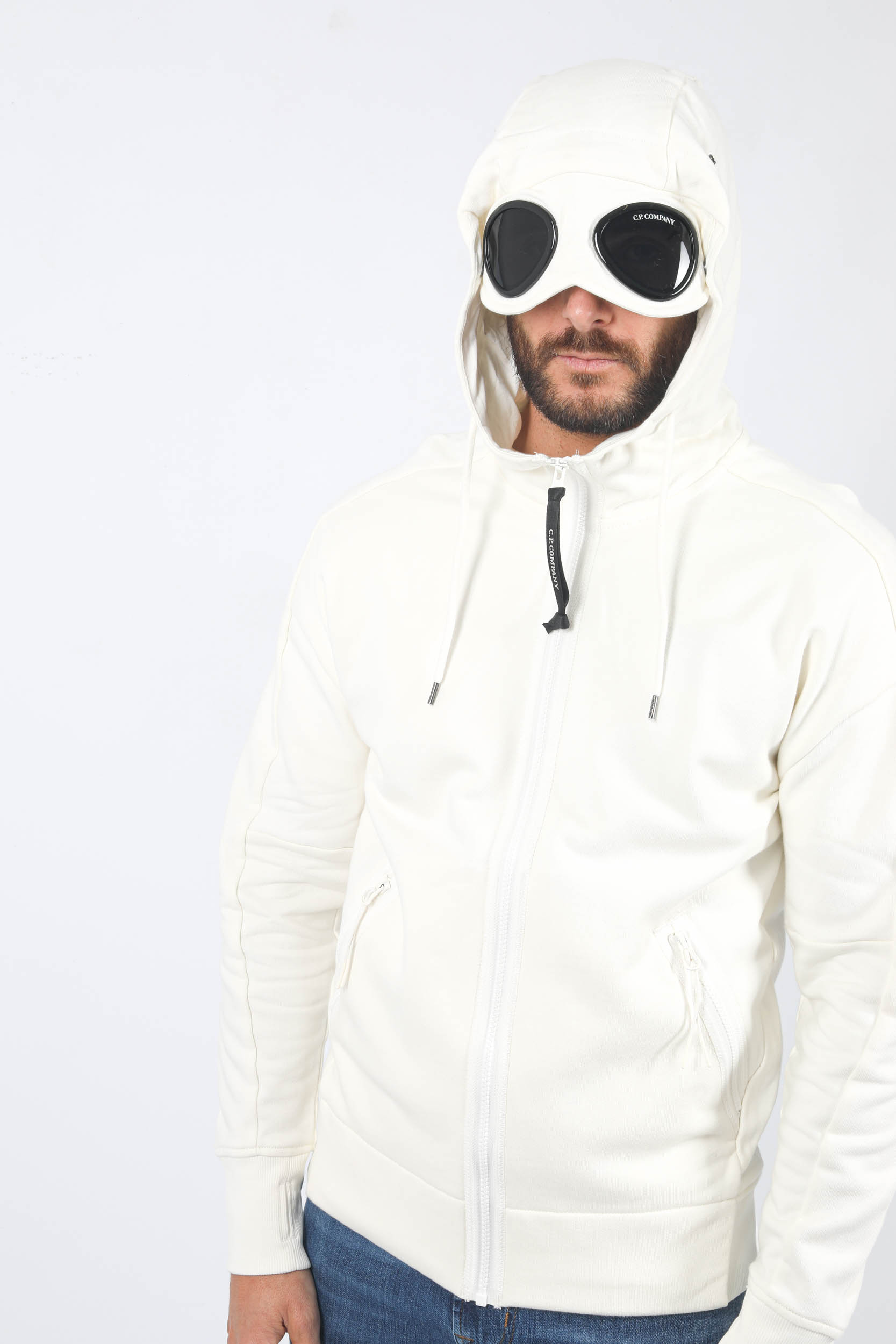 SWEAT ZIPPE C.P COMPANY LUNETTES BLANC S082A-103