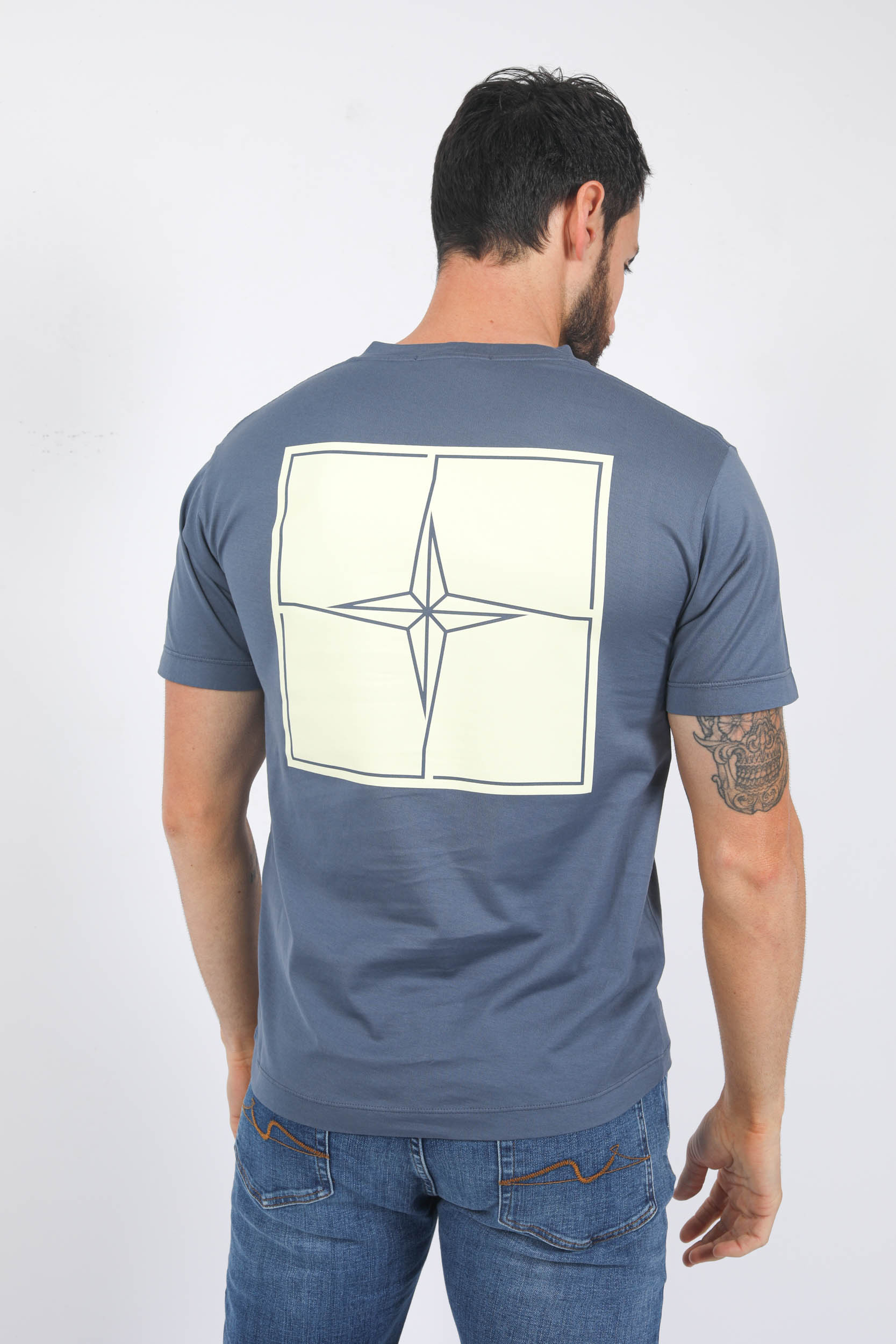 T-SHIRT STONE ISLAND BLEU LOGO CARRE 78152NS81-V0024