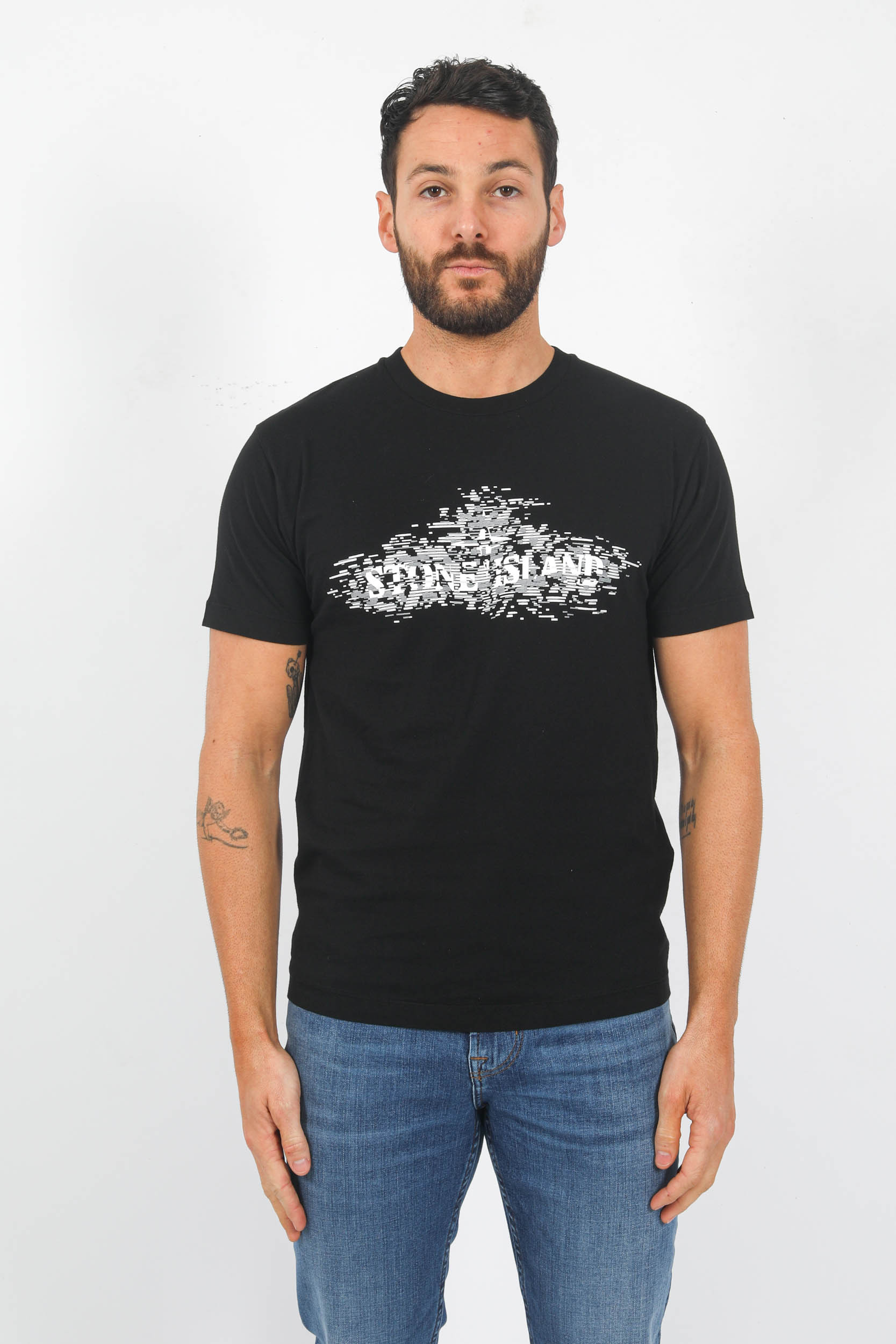 T-SHIRT STONE ISLAND NOIR LOGO PRINT 78152NS90-V0029