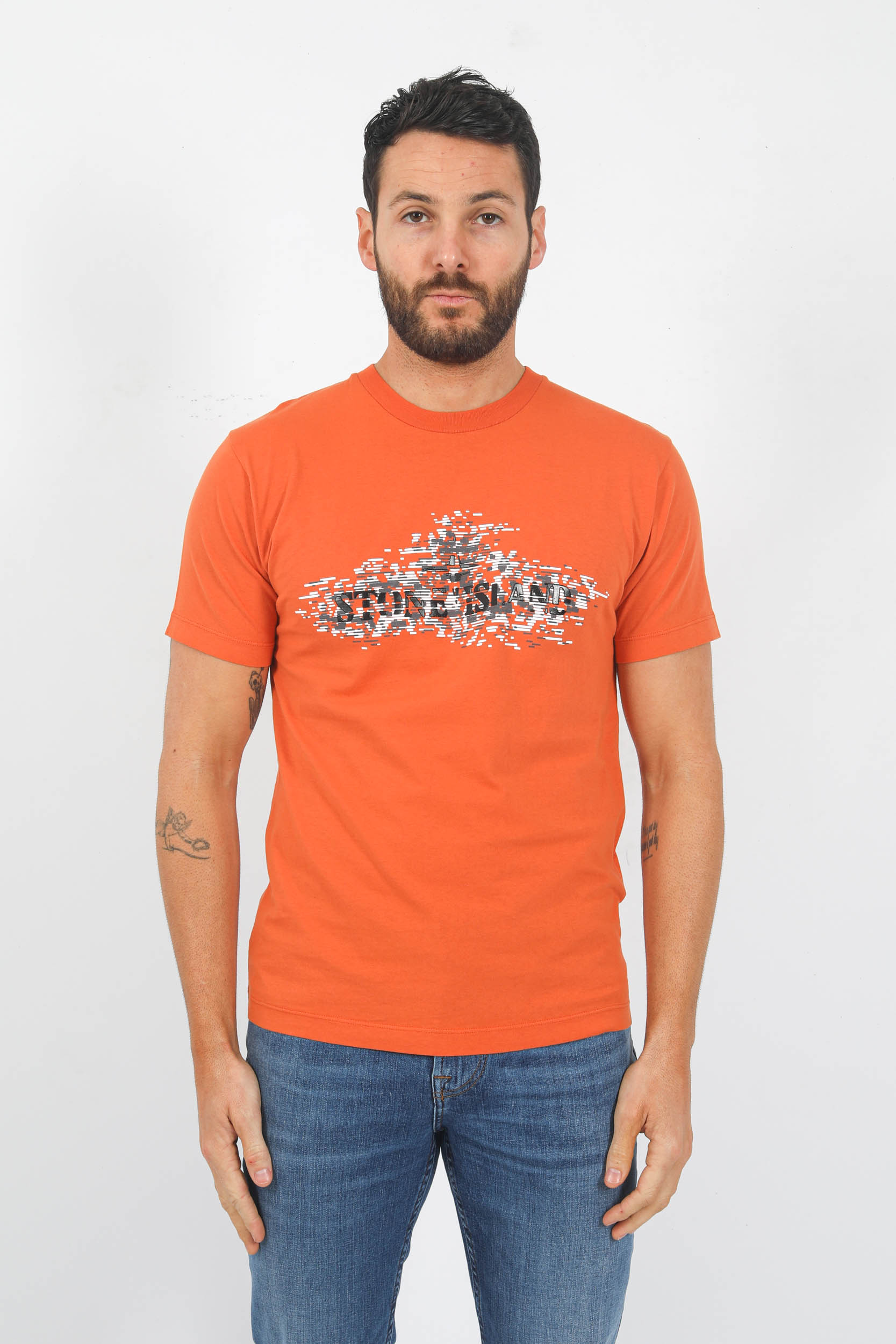 T-SHIRT STONE ISLAND ORANGE LOGO PRINT 78152NS90-V0073