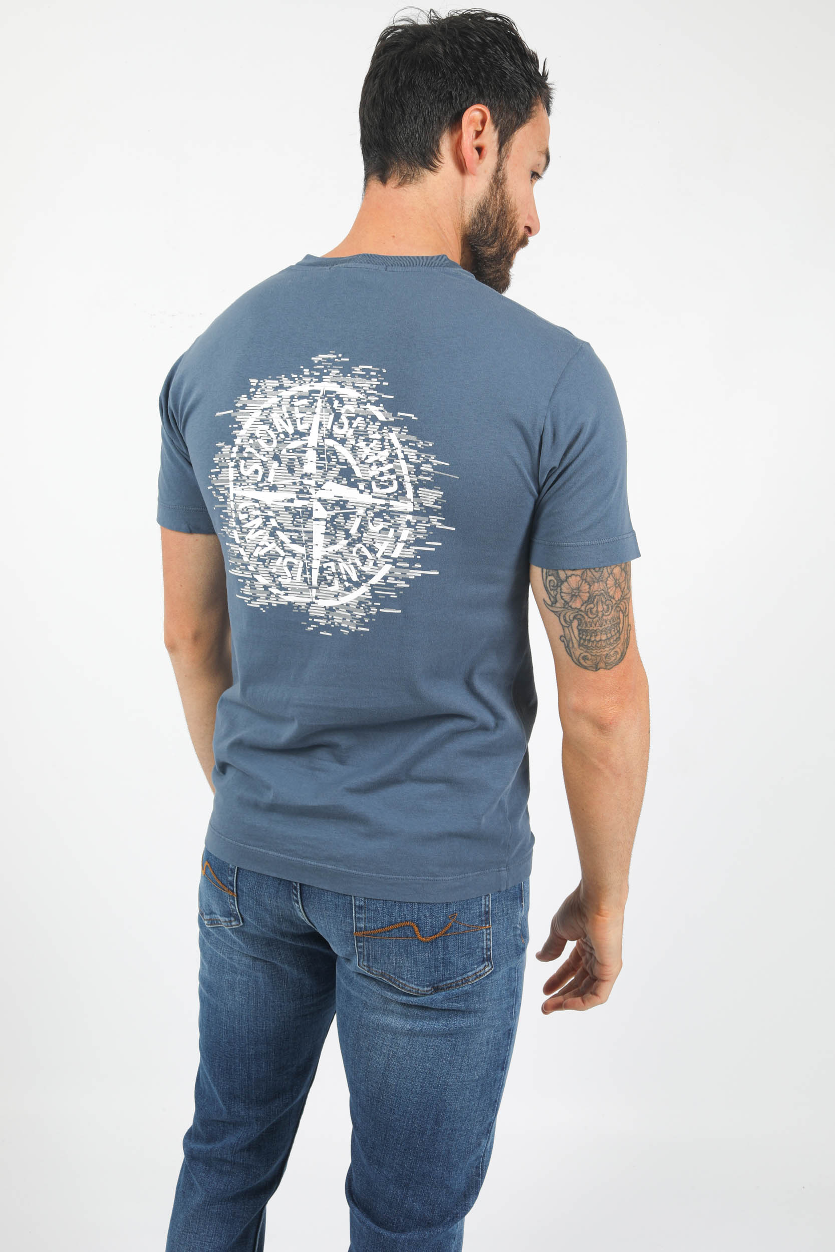 T-SHIRT STONE ISLAND BLEU LOGO DOS PRINT 78152NS89-V0024