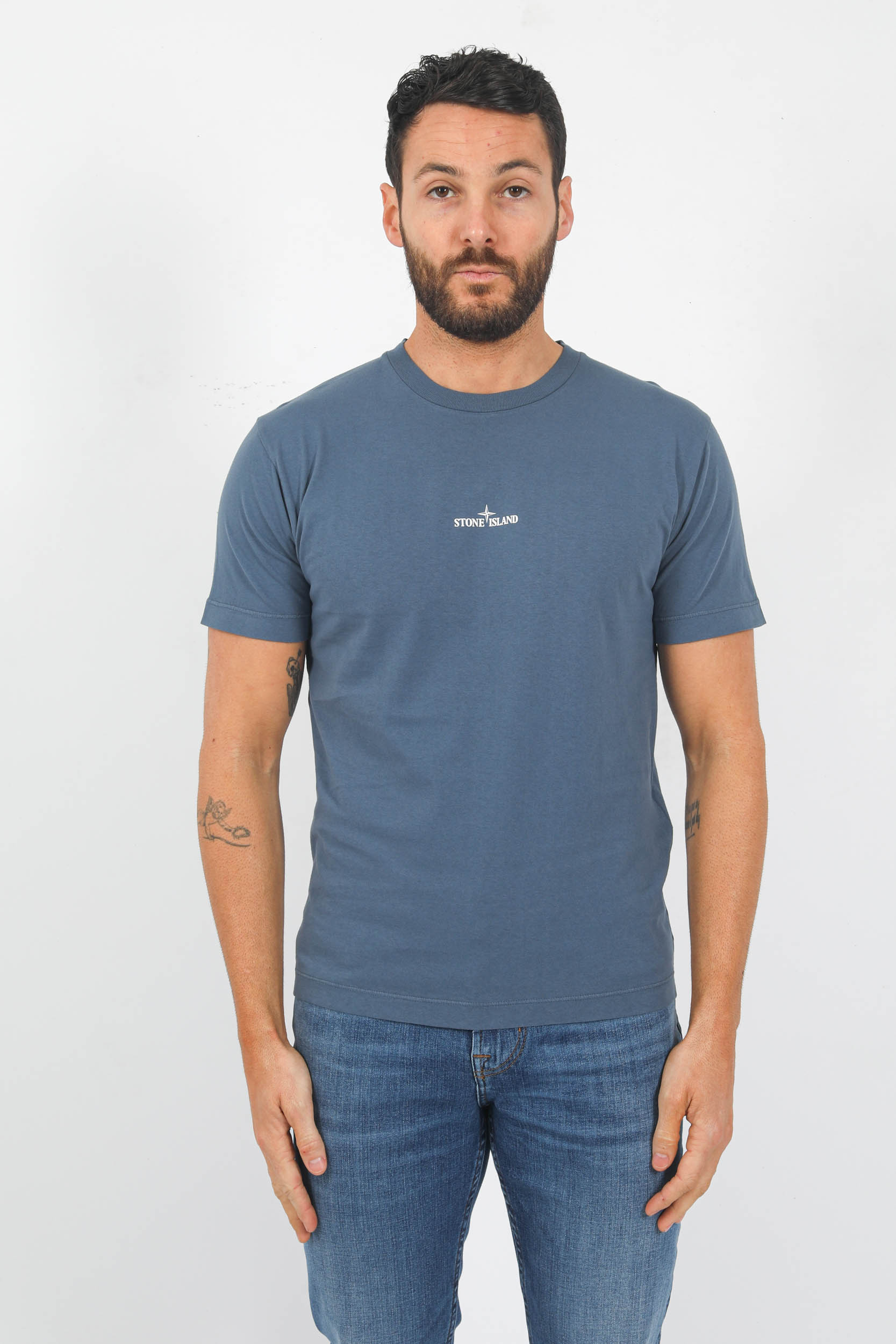 T-SHIRT STONE ISLAND BLEU LOGO DOS PRINT 78152NS89-V0024