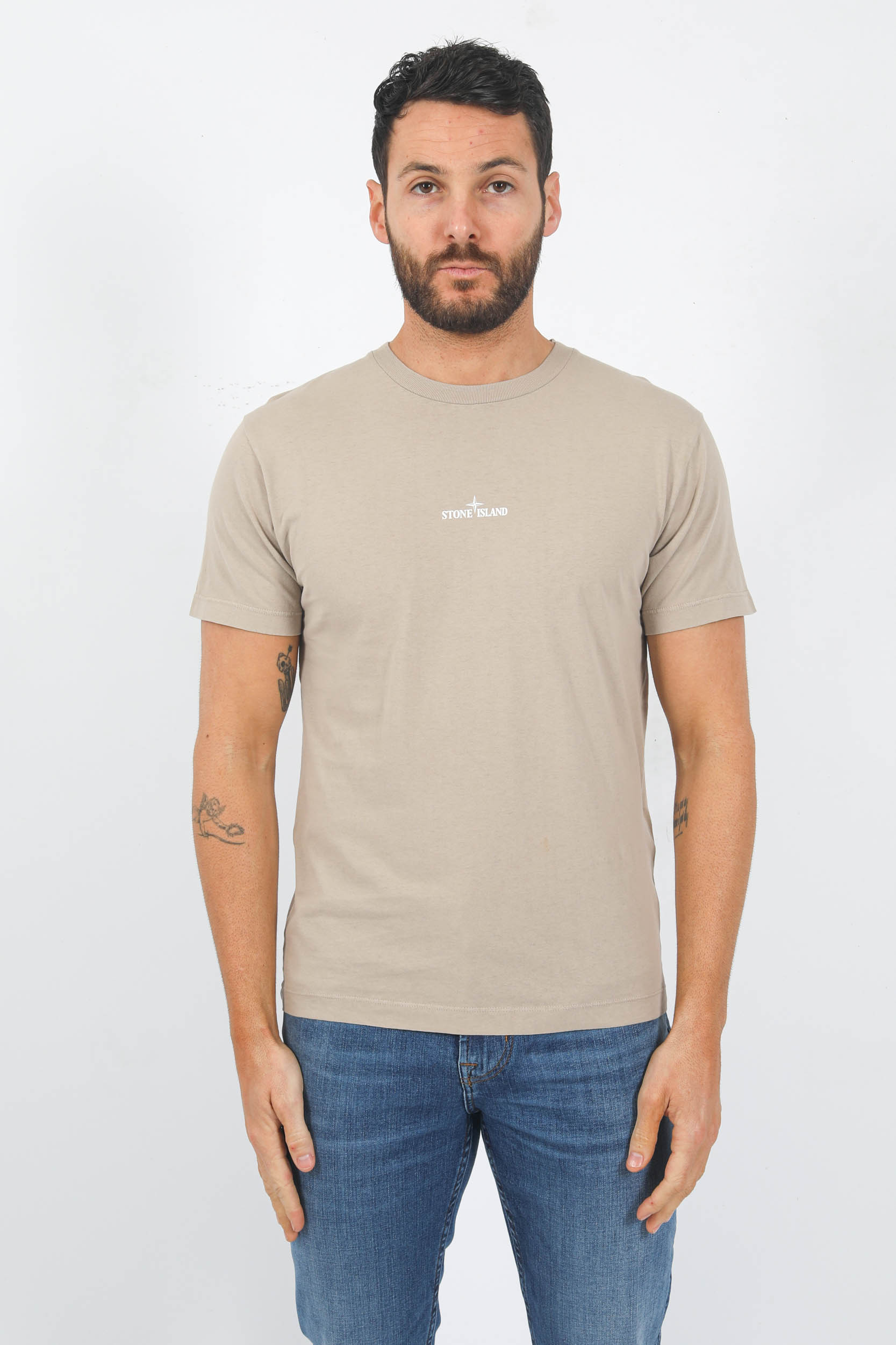 T-SHIRT STONE ISLAND BEIGE LOGO DOS PRINT 78152NS89-V0092